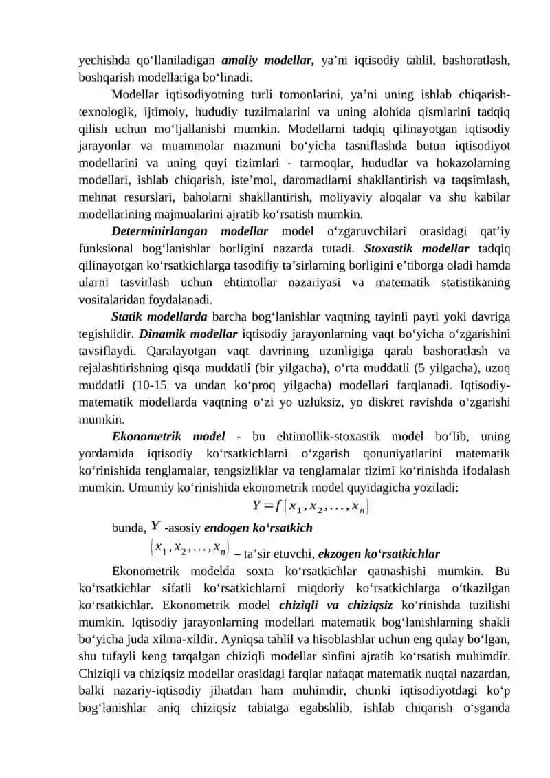 EKONOMETRIK MODELLARNI TUZISHING METODOLOGIK MASALALARI 4