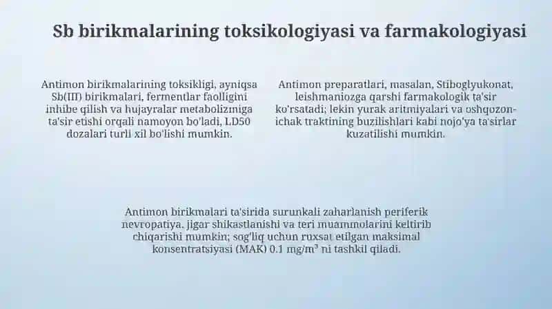 V guruh Sb, Sb* kationlarining tibbiyotda qo'llanilishi va analitik reaksiyalari 4