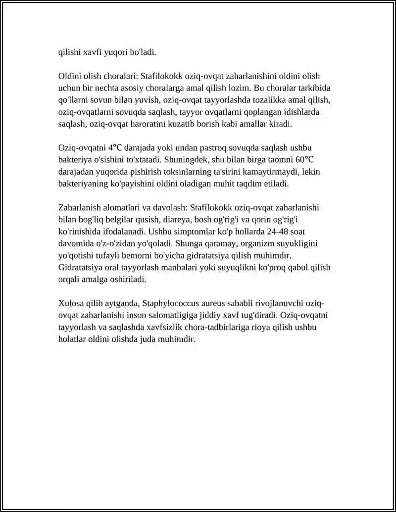 Stafilokokk Bilan Oziq-Ovqatdan Zaharlanish Referat 4