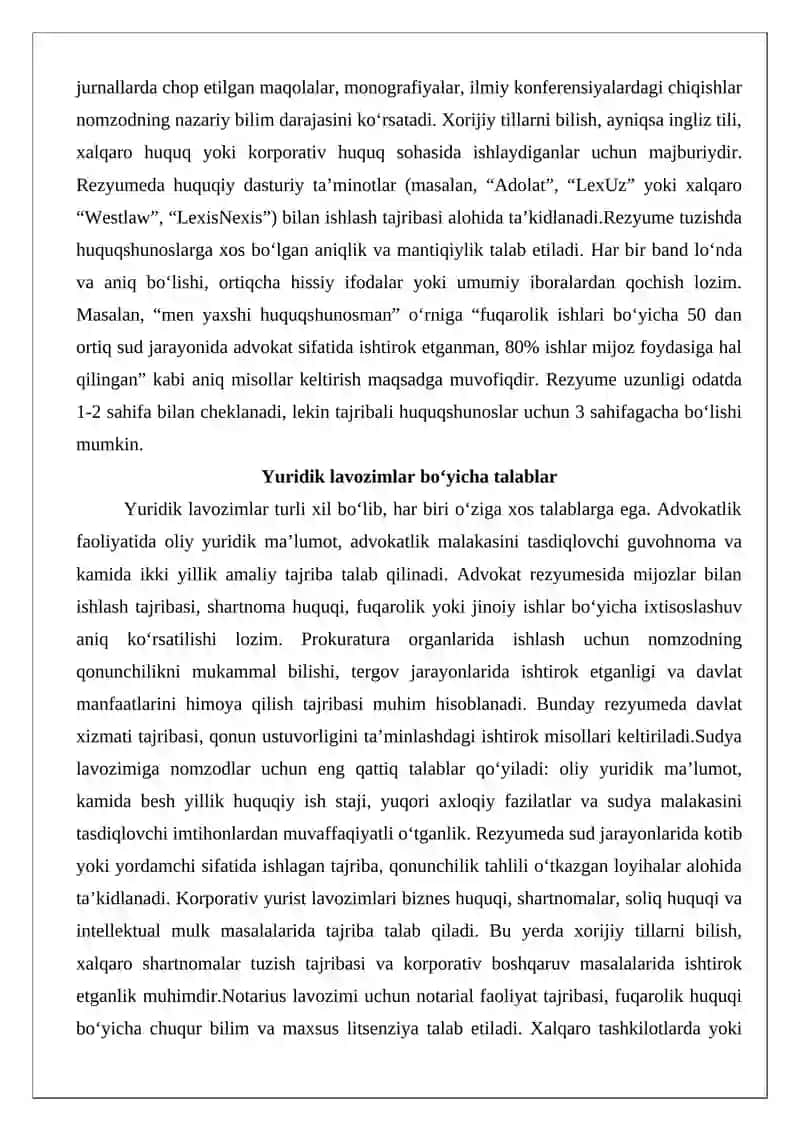 Rezyume tuzishdagi xatolar. Huquqshunos rezyumesini tuzish uchun tavsiyalar 4