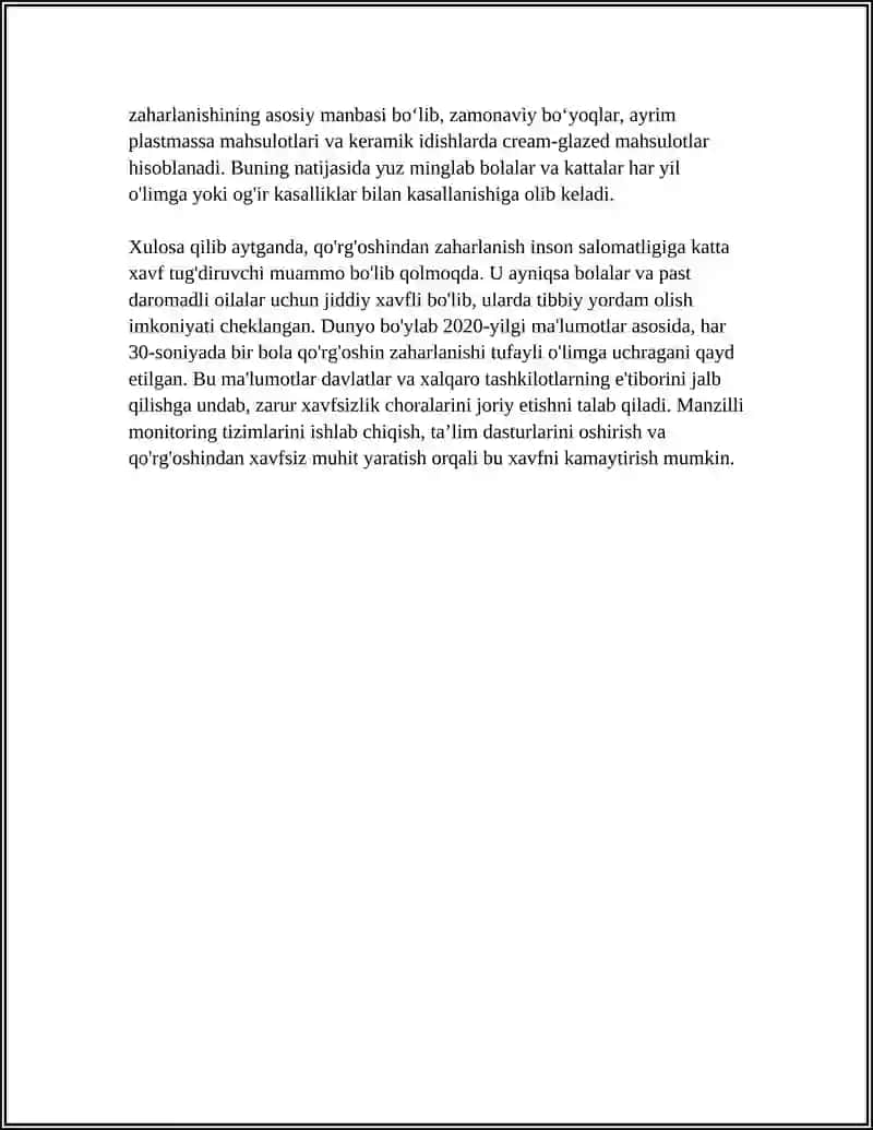 QOʻRGʻOSHINDAN ZAHARLANISH.ETIOLOGIYASI,PATAGENEZI,TASNIFI,DAVOLASH,DIAGNOSTIKA.OLDINI OLISH CHORA TADBIRLARI. 4