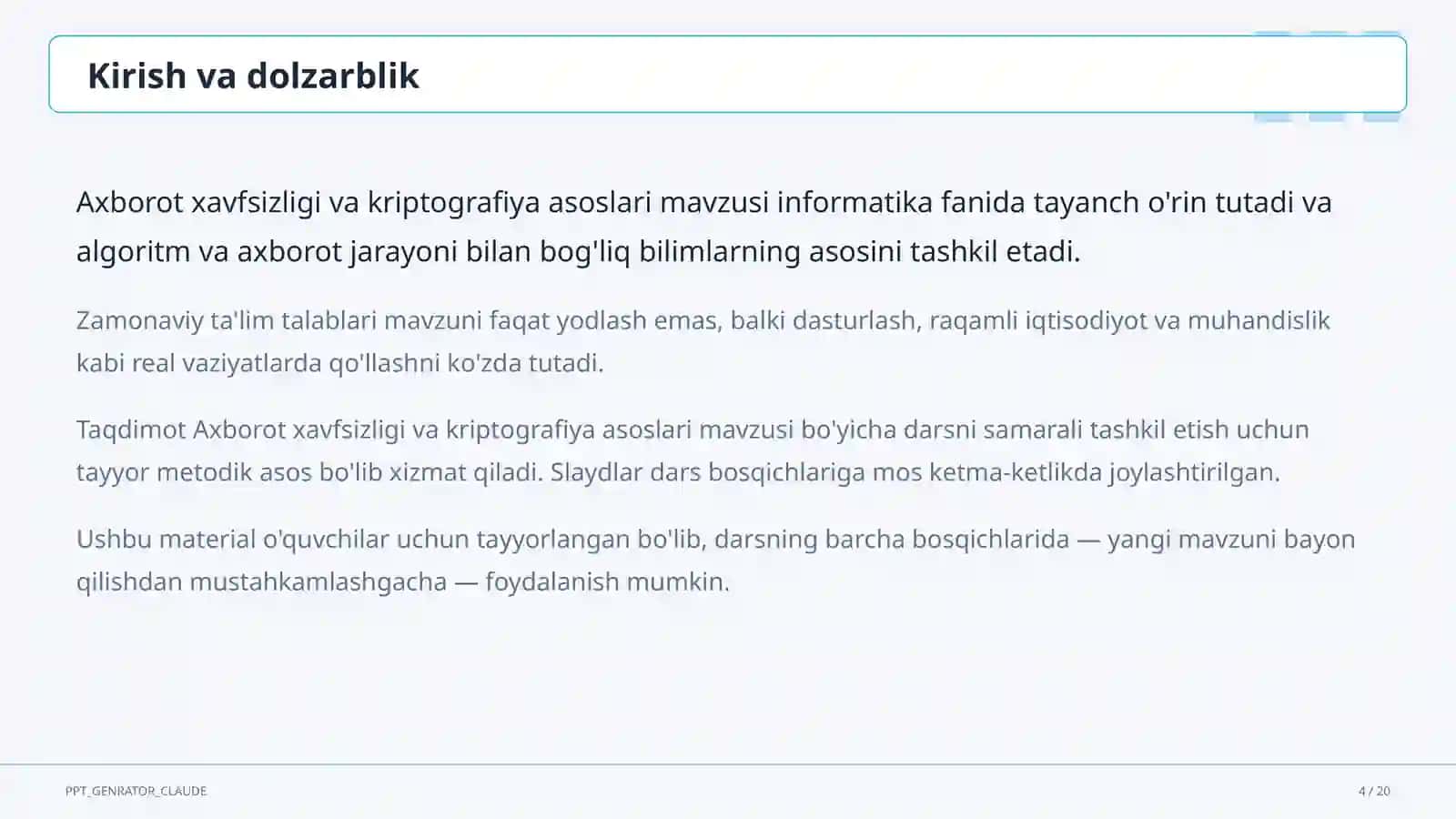 Axborot xavfsizligi va kriptografiya asoslari (10-sinf) 4