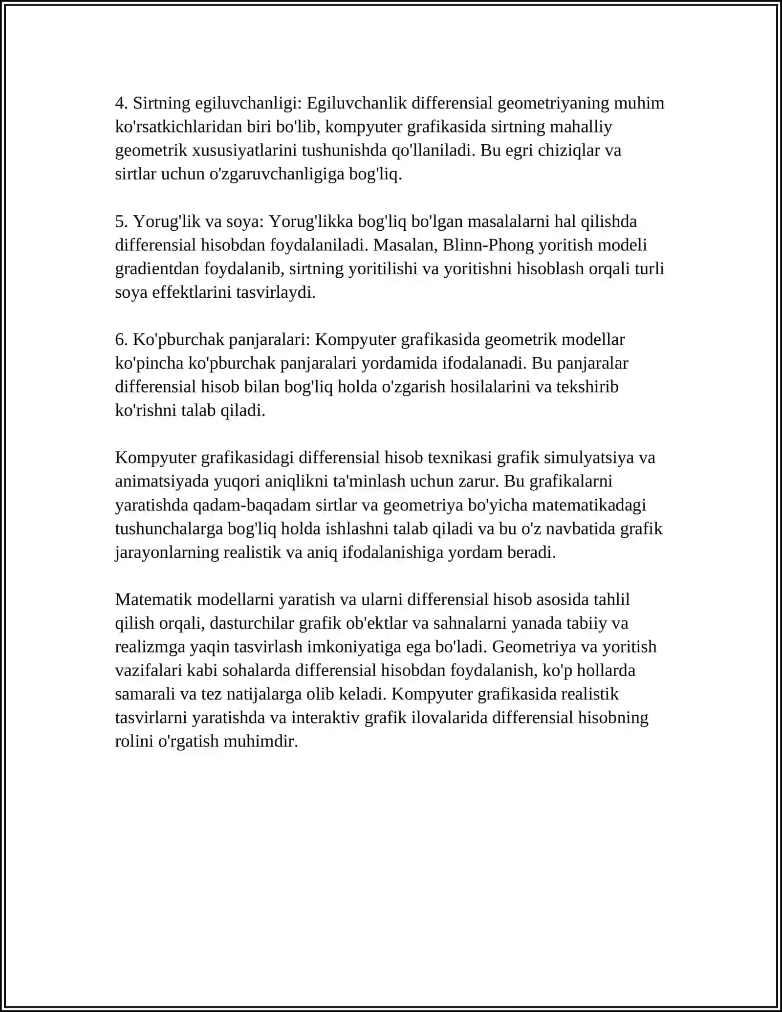 KOMPYUTOR GRAFIGIDA DIFFERINSIAL HISOB TATBIQLARI 4