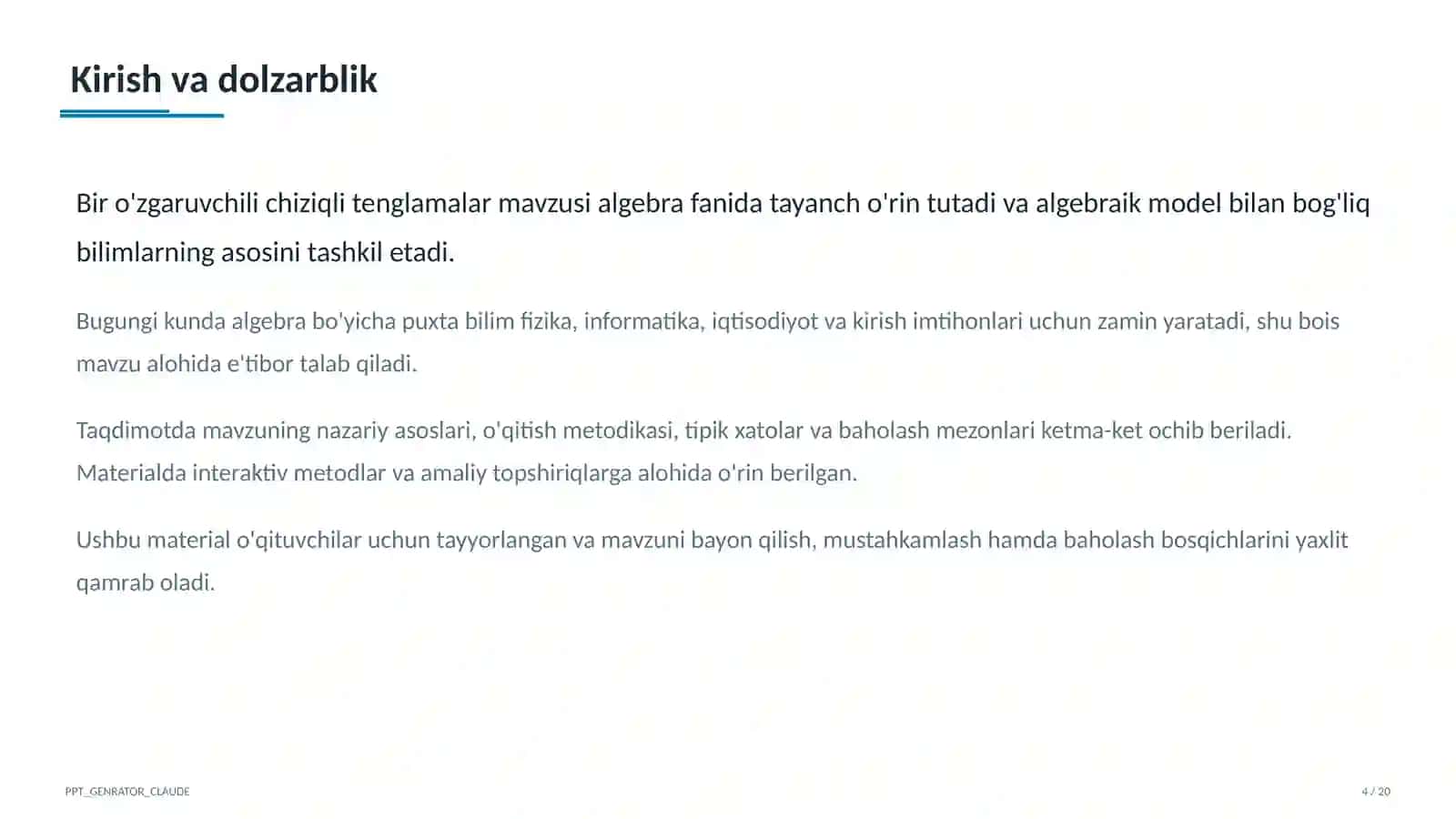 Bir o'zgaruvchili chiziqli tenglamalar (7-sinf) 4
