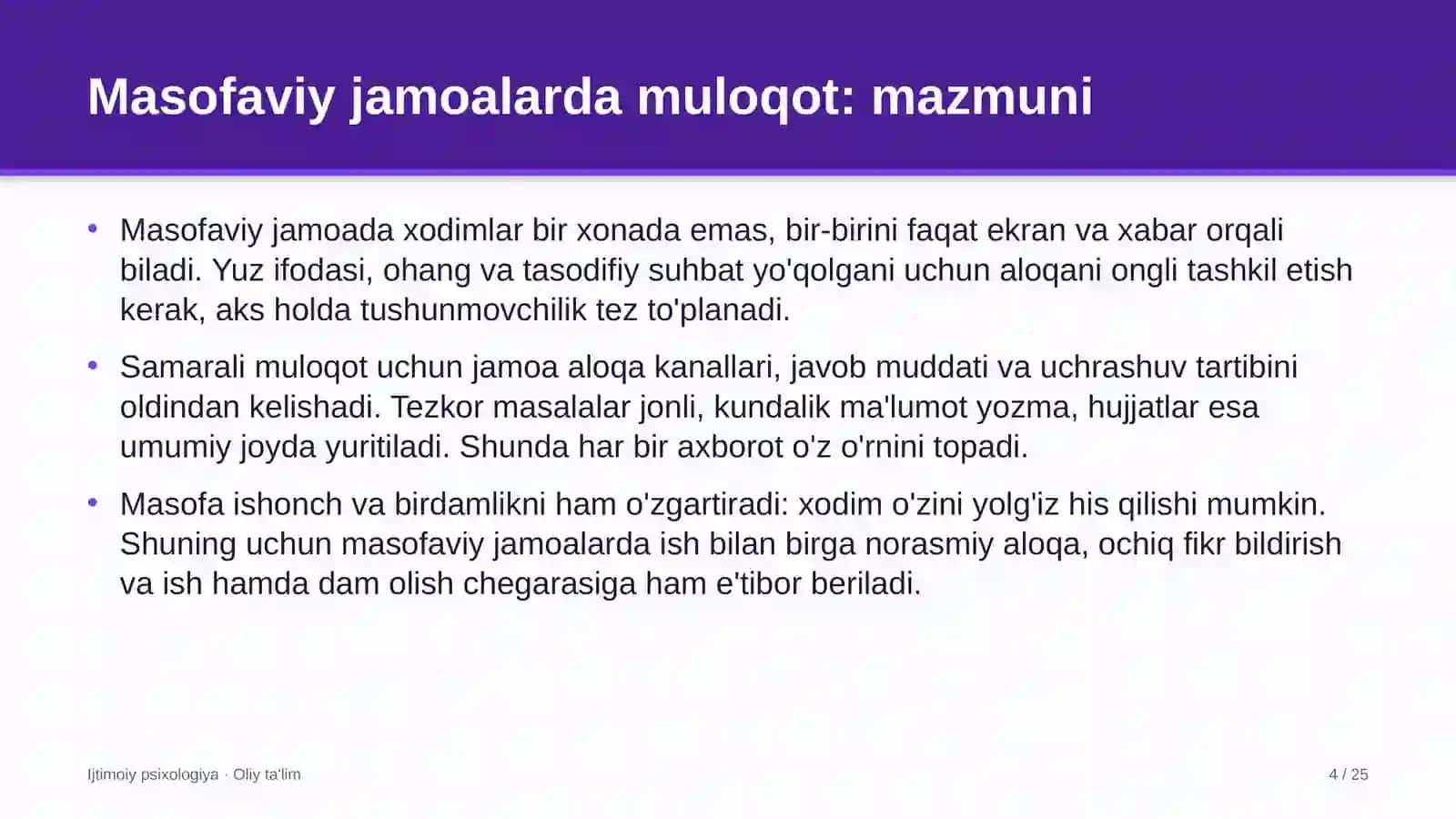 yakka tartibdagi uy joy qurilishida masofaviy jamoalarda muloqot 1306 4