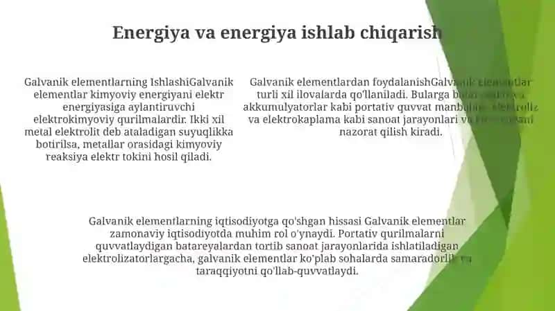 Galvanik Elementlarni Xalq XoʻJaligidagi OʻRni 4