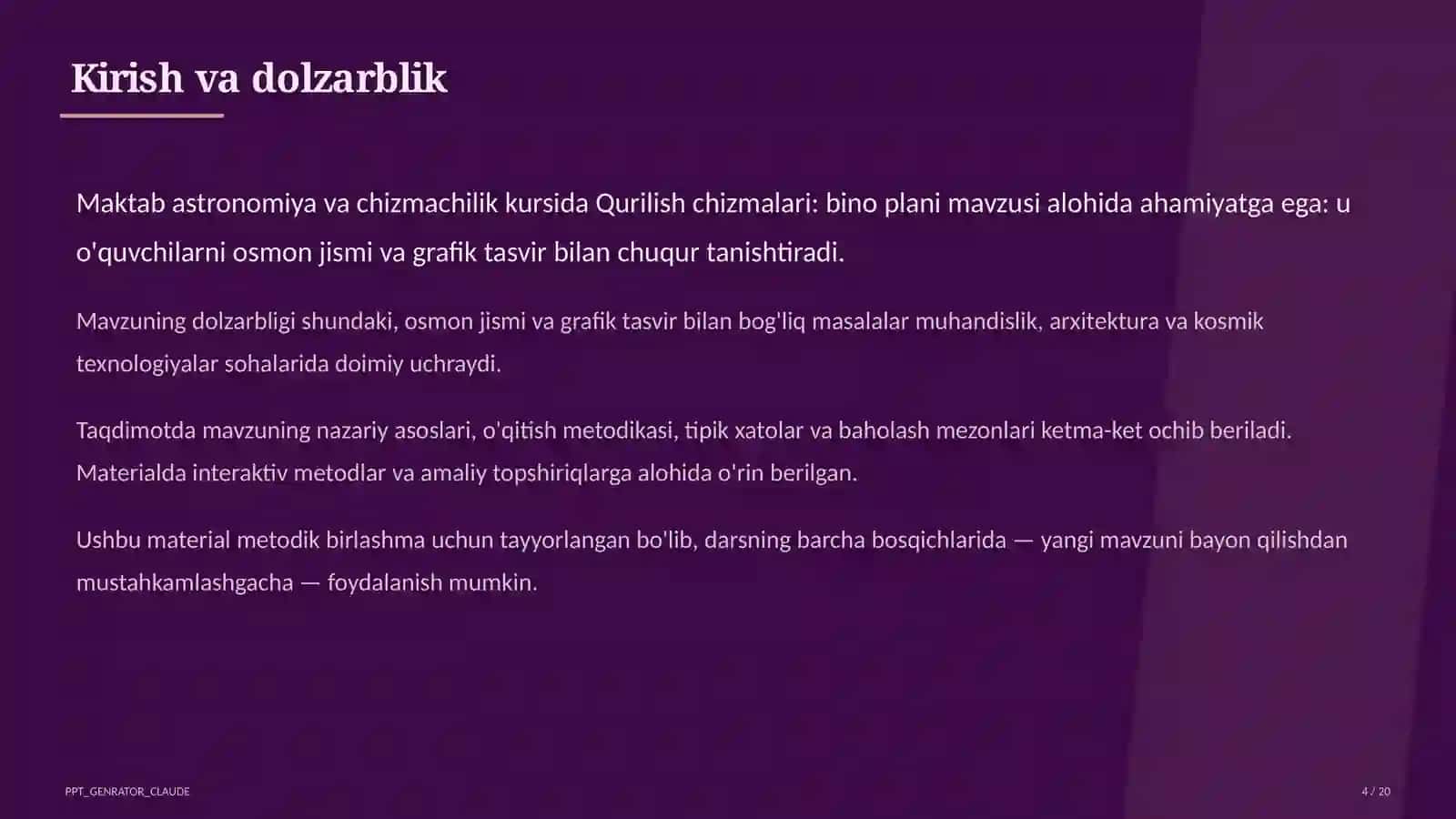 Qurilish chizmalari: bino plani (9-sinf) 4