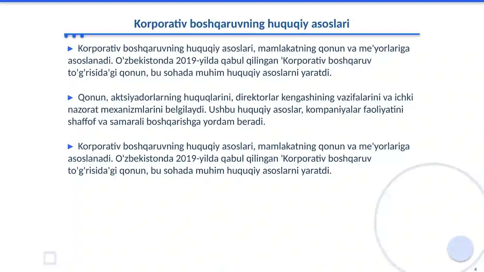 Korporotiv boshqaruvning huquqiy meyoriy asoslari 4