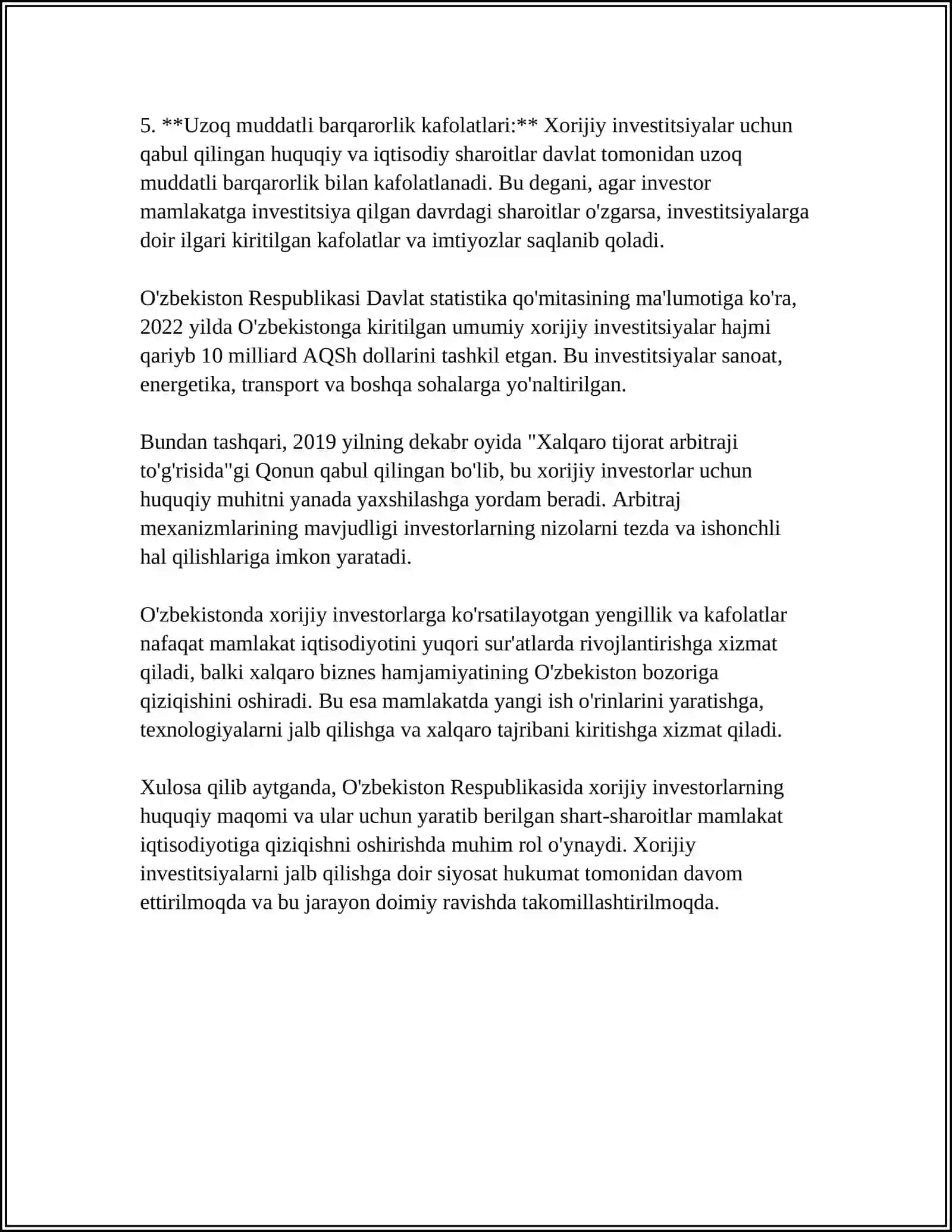 XORIJIY INVESTORLAR HUQUQIY HOLATINING O'ZIGA XOS XUSUSIYATLARI 4
