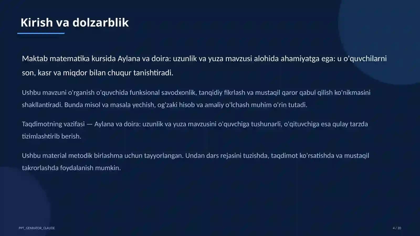 Aylana va doira: uzunlik va yuza (6-sinf) 4
