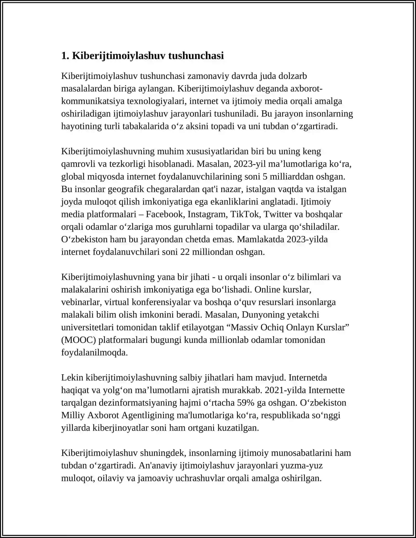 KIBERIJTIMOIYLASHUV IJTIMOIY-PSIXOLOGIK JARAYON SIFATIDA IJTIMOIY TARMOQLAR FOYDALANUVCHILARINING PSIXOLOGIK XUSUSIYATLARI 4