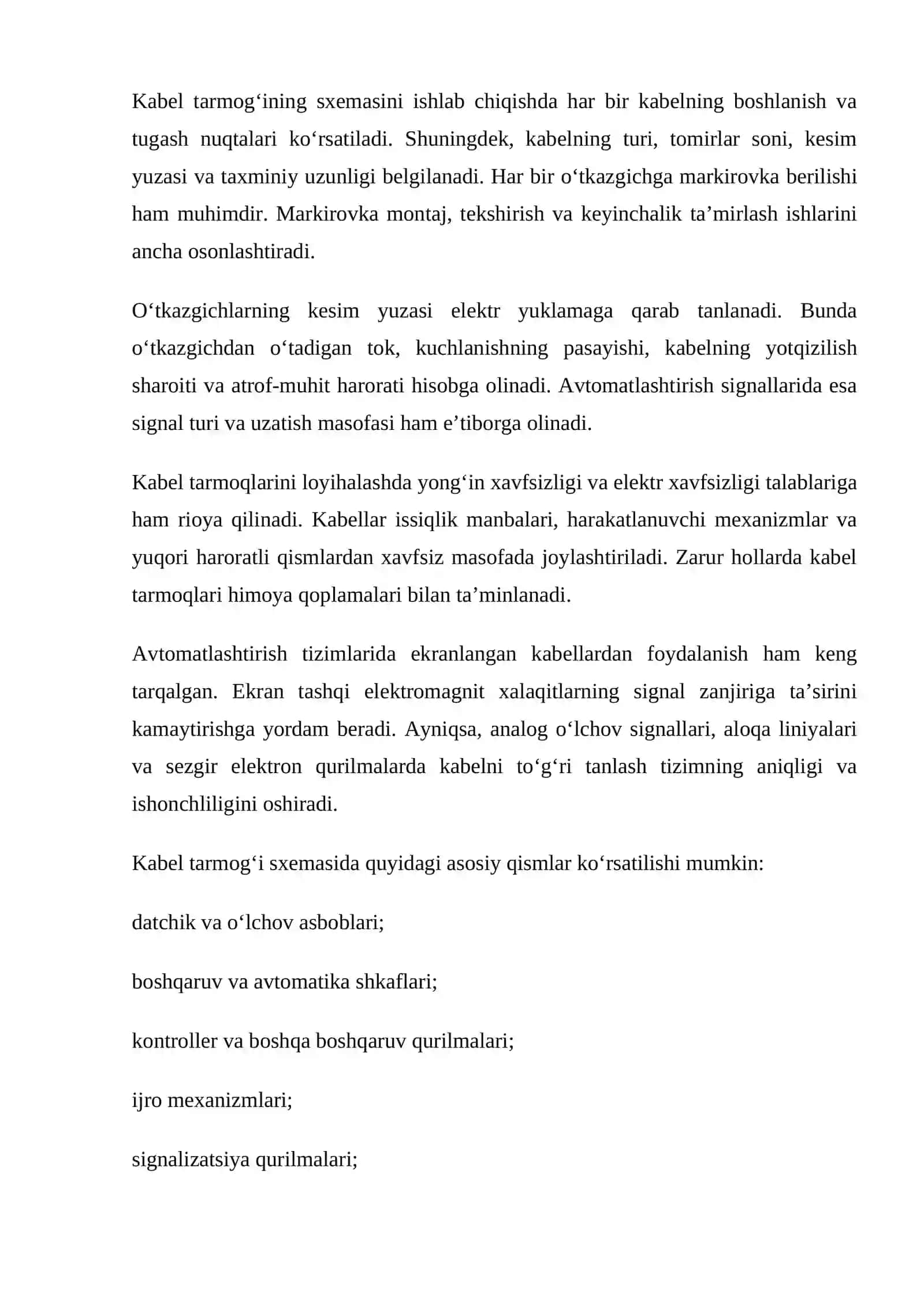 mustaqil ish Avtomatlashtirish sistemalarini jihoz va o‘tkazgichlarning joylashish sxemalarini loyih 4
