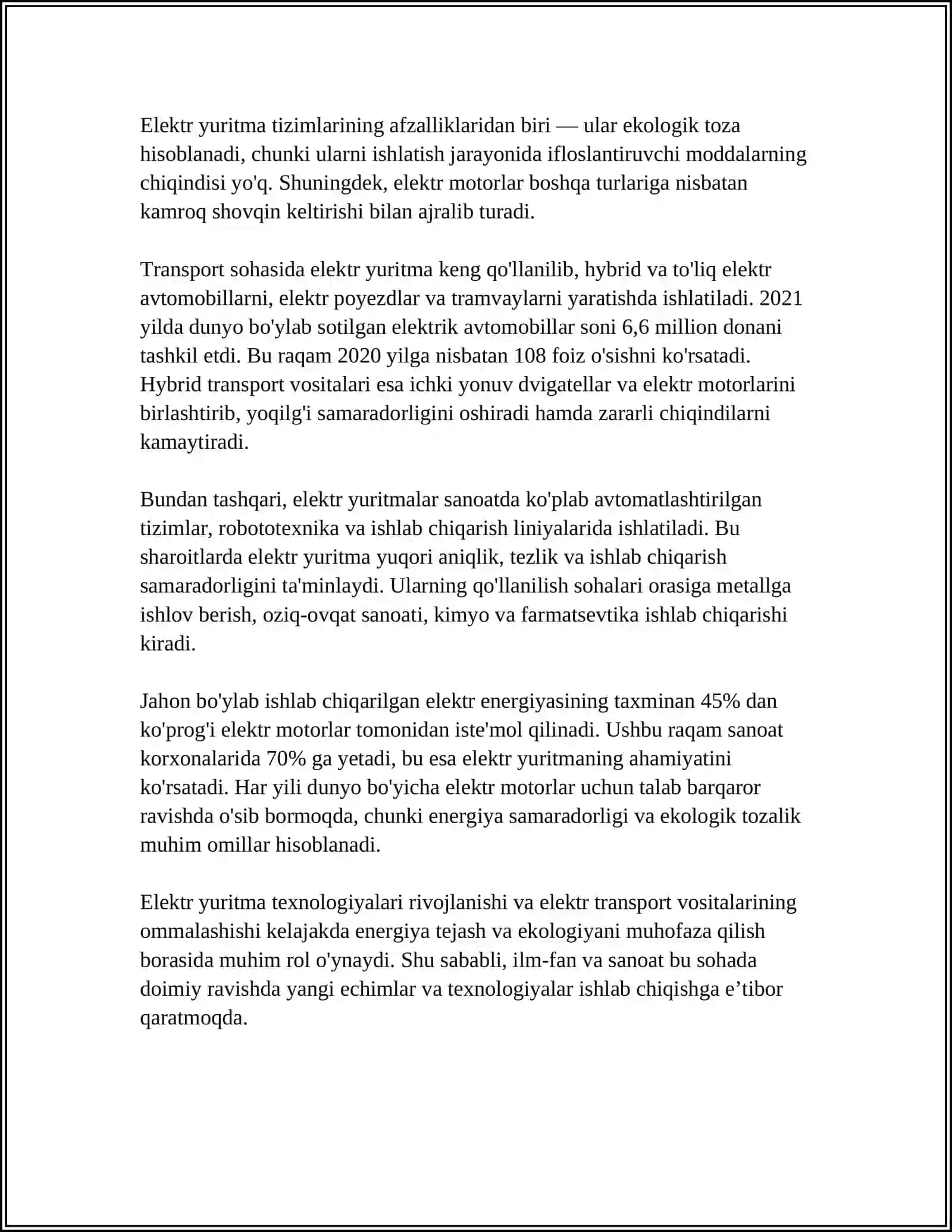 ELEKTR YURITMA TUHUNCHASI,TUZILISHI,TURLARI VA VAZIFASI 4