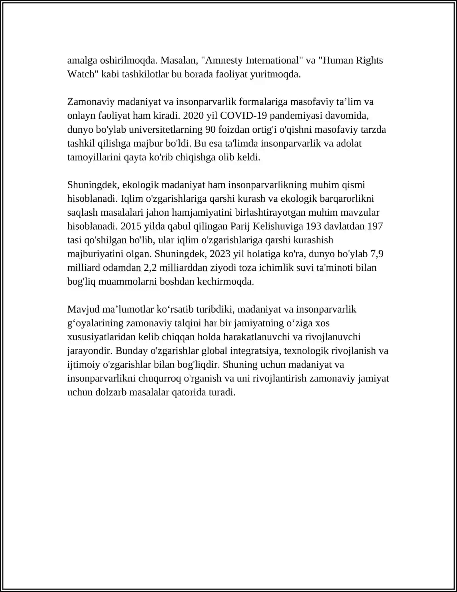 MADANIYAT BILAN UYG’UNLIK TAMOYILI. INSONPARVARLIK TAMOYILI 4