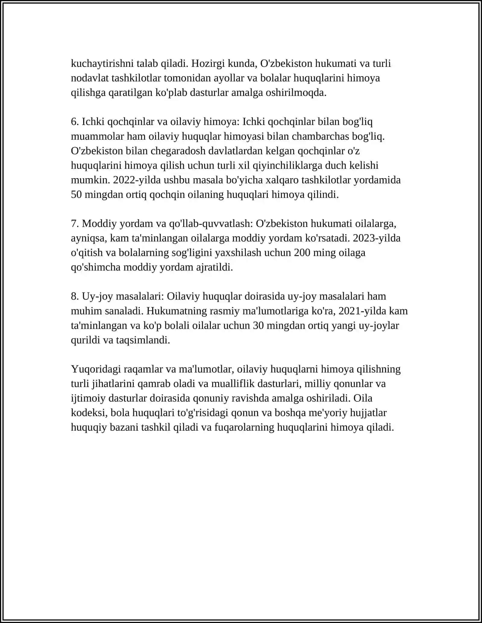 OILALAR VA BOLALARGA IJTIMOIY -HUQUQIY VA PSIXOLOGIK VA PEDAGOGIK YORDAM BO'LIMLARI ISHIGA ALOHIDA E'TIBOR QARATISH LOZIM 4