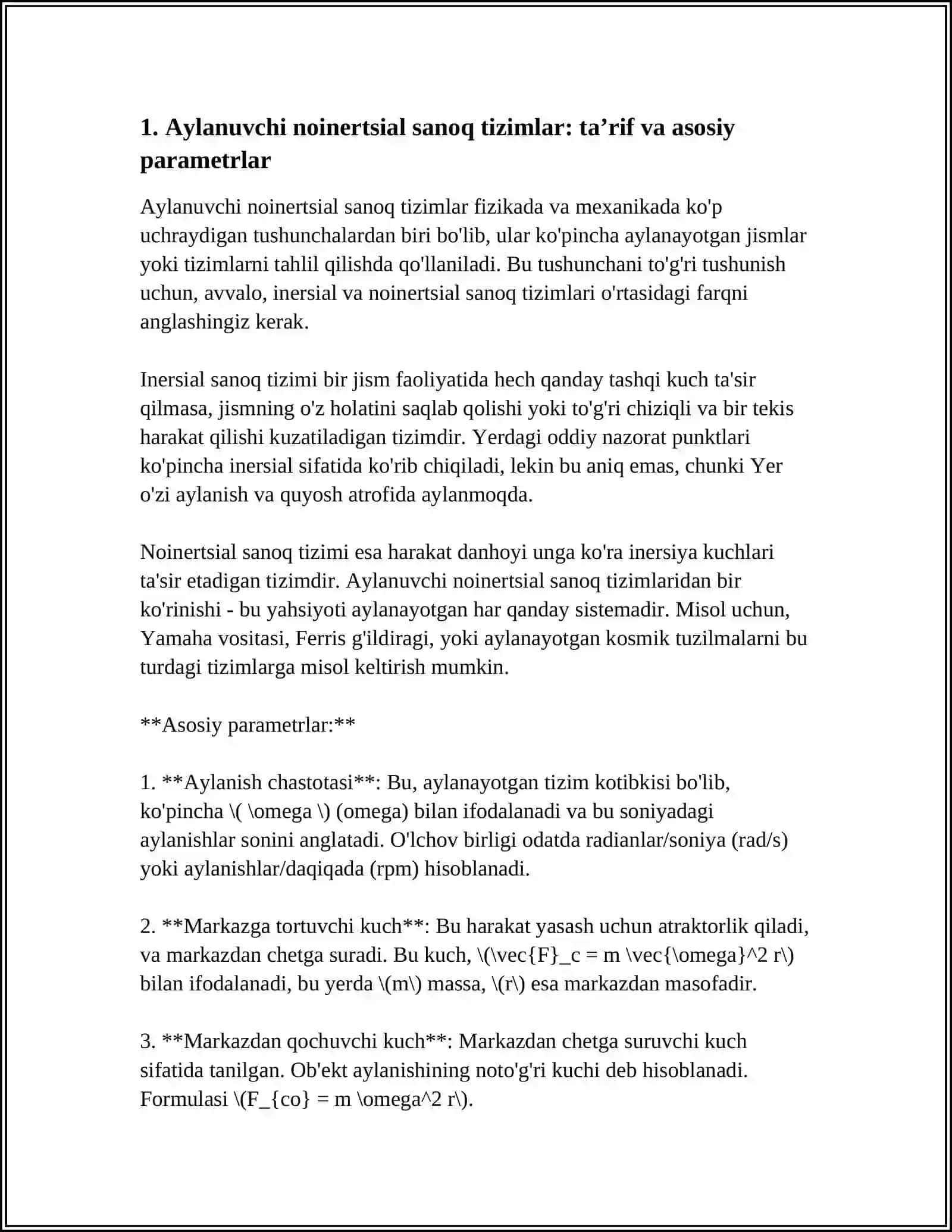 AYLANUVCHI NOINERSIAL SANOQ TIZIMLAR KORIOLIS TEZLANISHI 4