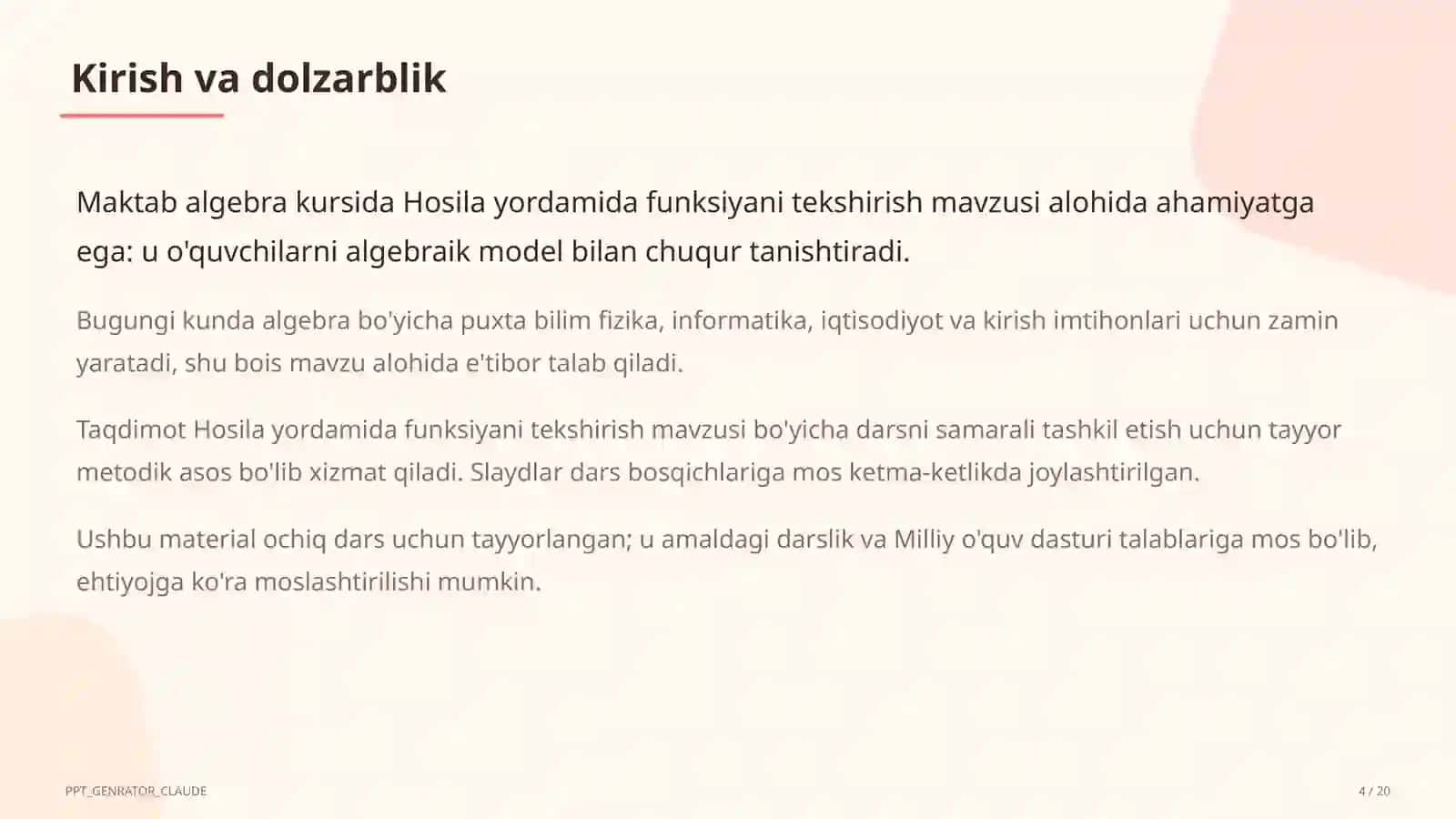 Hosila yordamida funksiyani tekshirish (11-sinf) 4