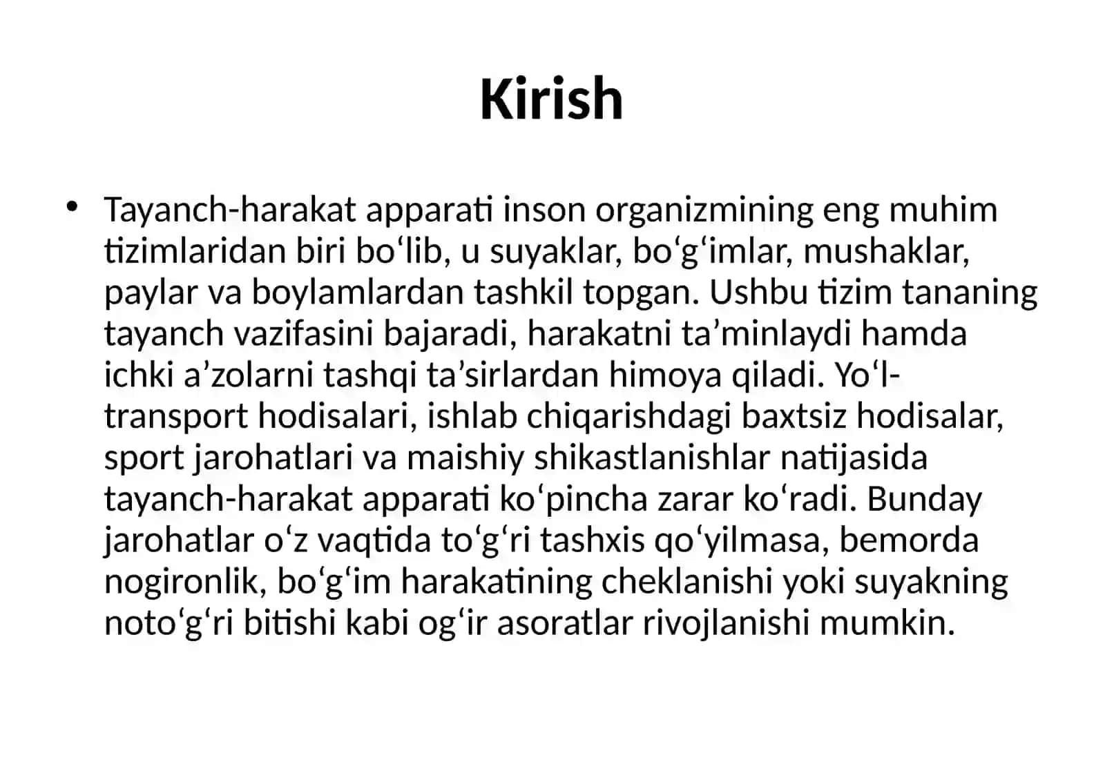 Tayanch harakat aparatining jarohatlanishi va kasallarni tekshirishlarni oʻziga xosligi suyak va bogʻimlarni jarohatlarni diagnostikasi. Sinish va chiqishlarni tasnifi 4