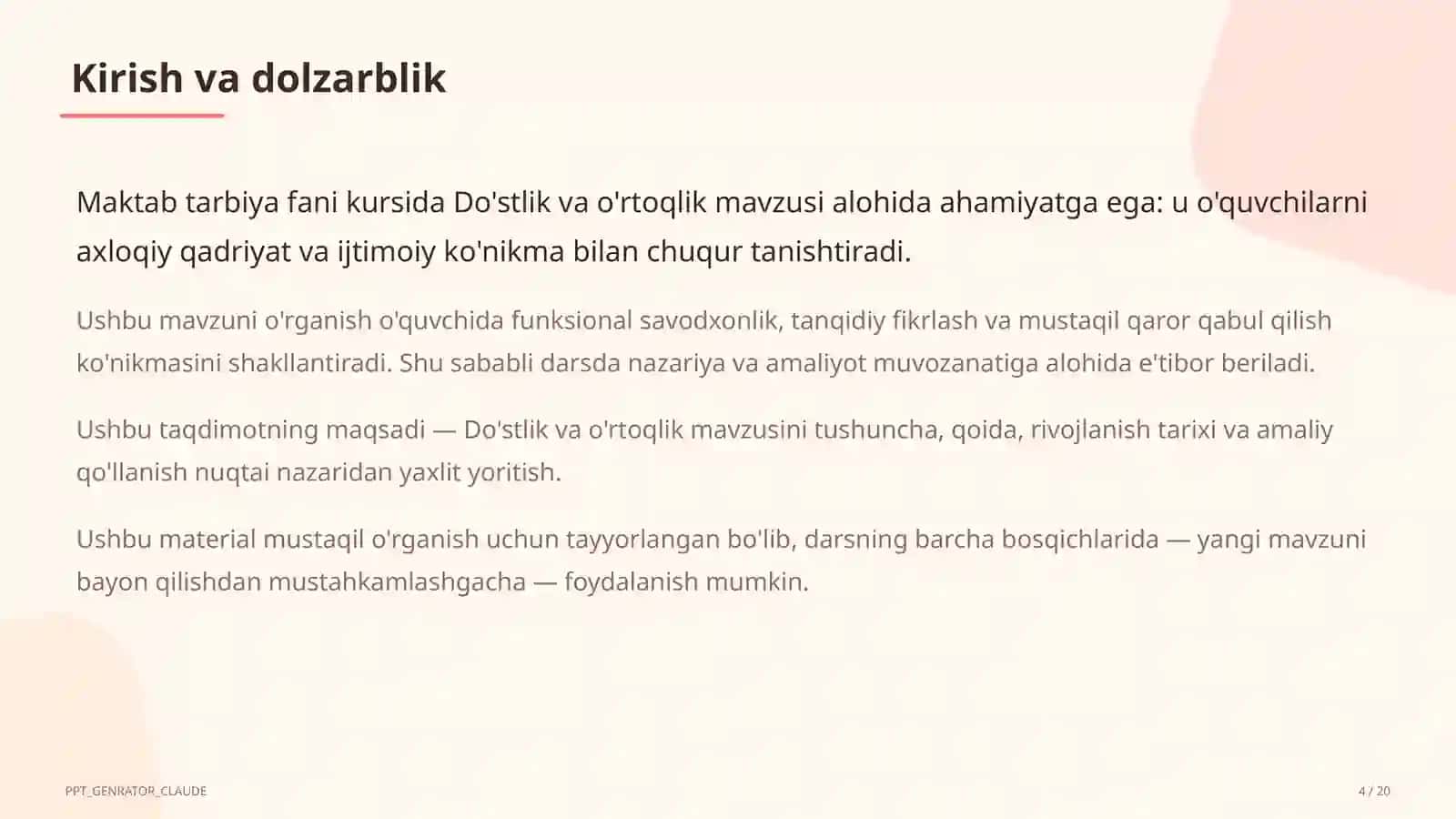 Do'stlik va o'rtoqlik (2-sinf) 4