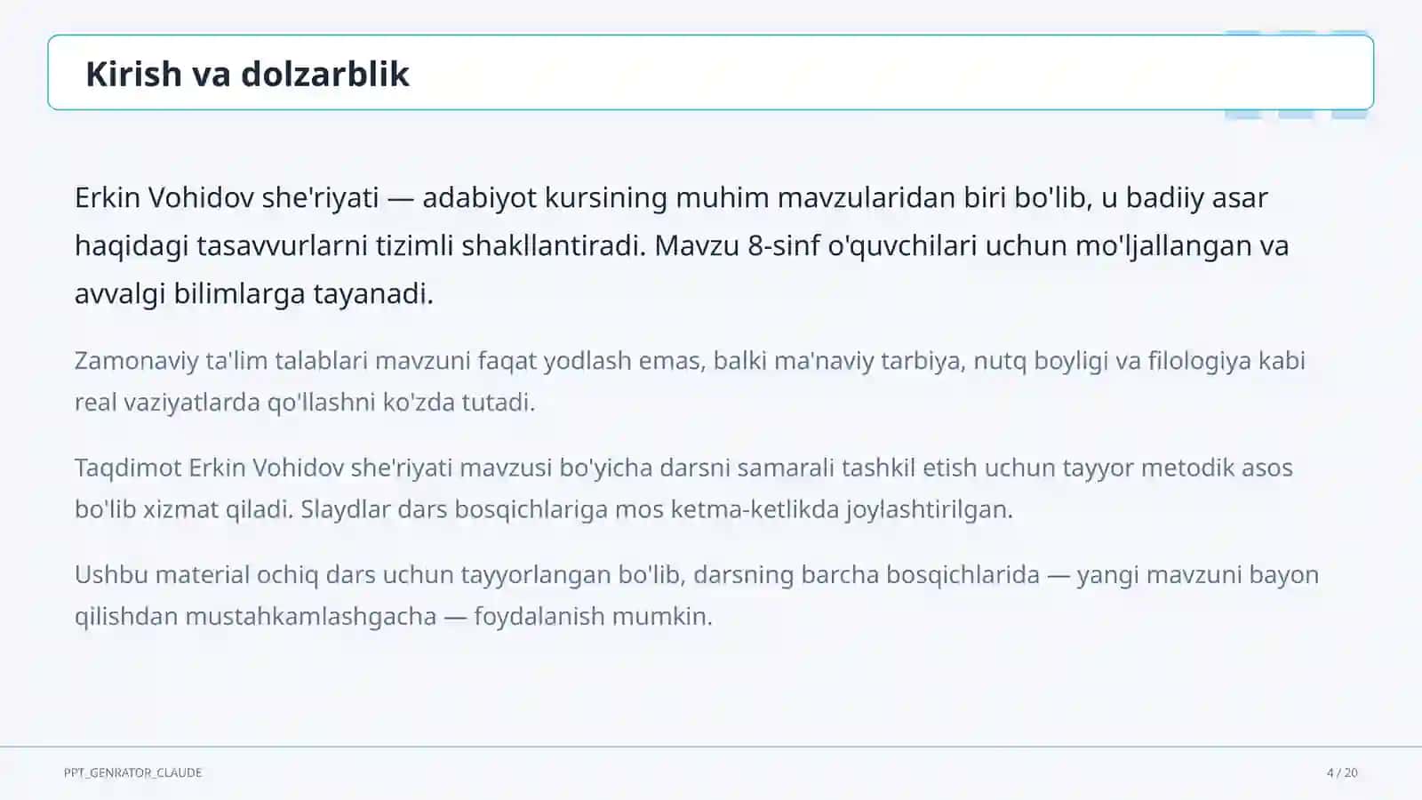 Erkin Vohidov she'riyati (8-sinf) 4