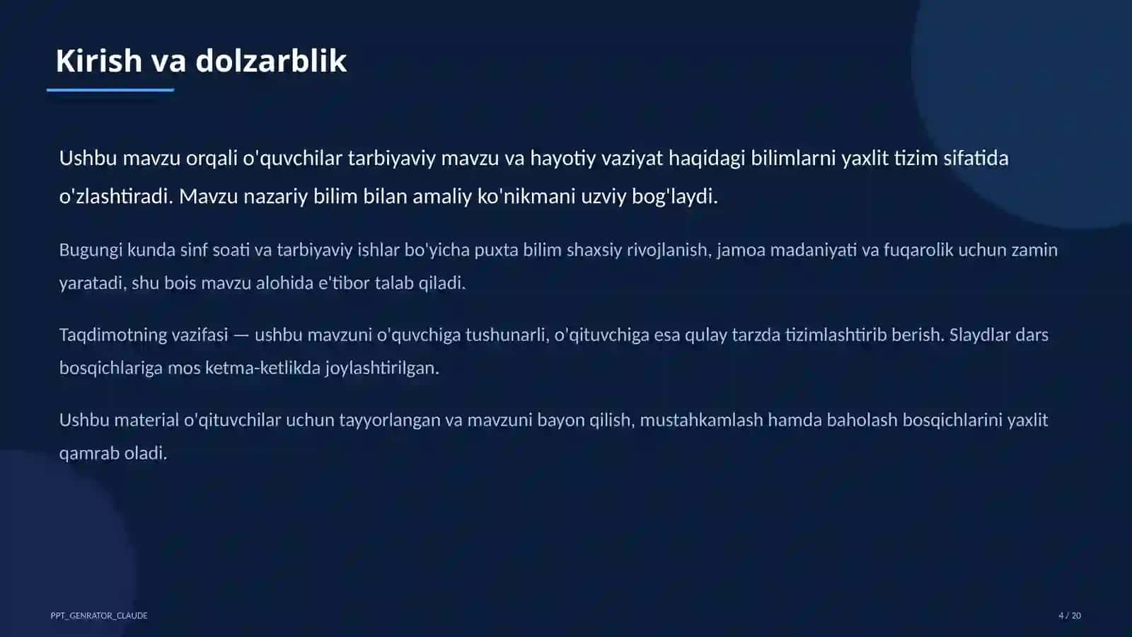 Sinf soati va tarbiyaviy tadbirlar (1–11) 4