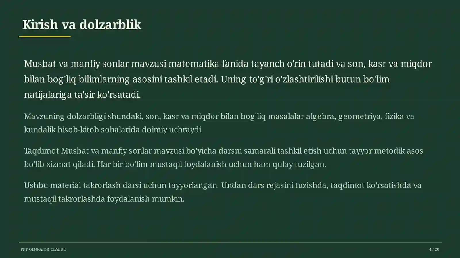 Musbat va manfiy sonlar (6-sinf) 4