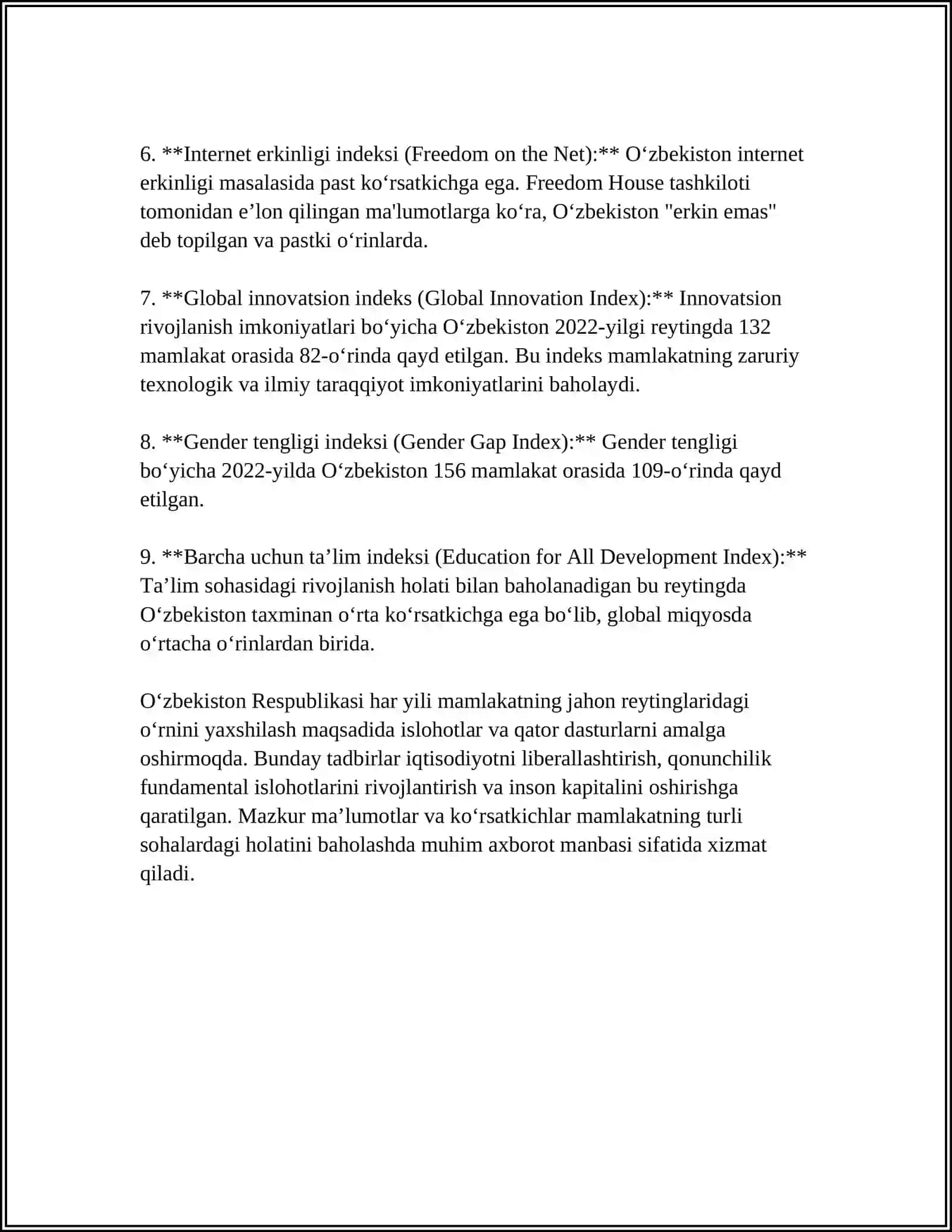 O'ZBEKISTONNI XALQARO REYTINGLARDAGI KO’RSATKICHLARINI KO'TARISHNING TARIXIY VA SIYOSIY AHAMIYATI 4