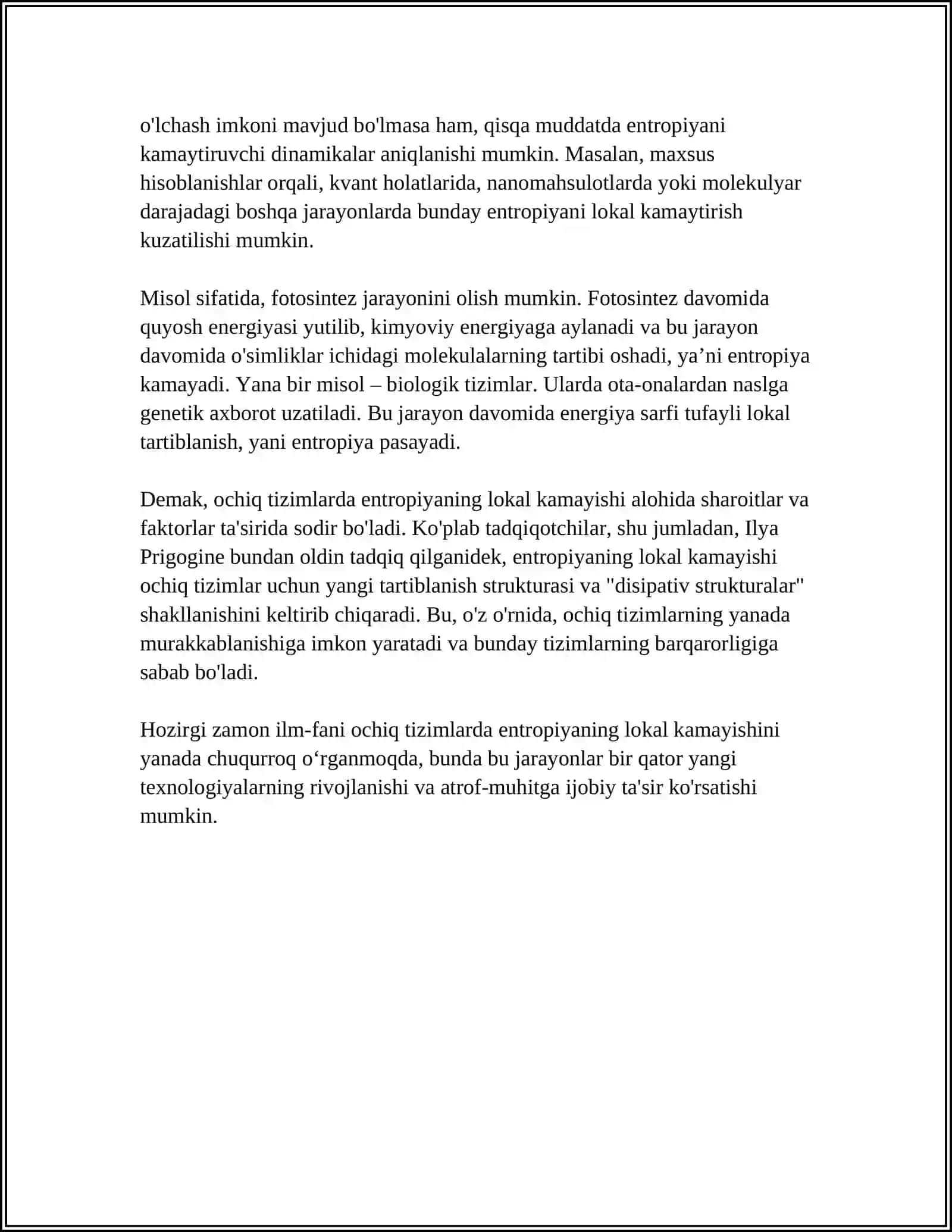 OCHIQ TIZIMLARDA ENTROPIYANING LOKAL KAMAYISH. DISSIPATV STRUKTURALAR 4
