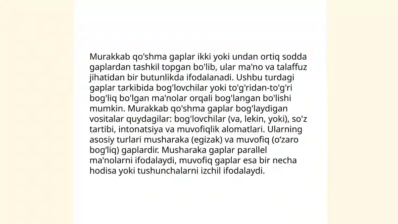 Qo'shma gaplar.Qo'shma gaplarning formal- funksional talqini. Murakkab qo'shma gaplar 4