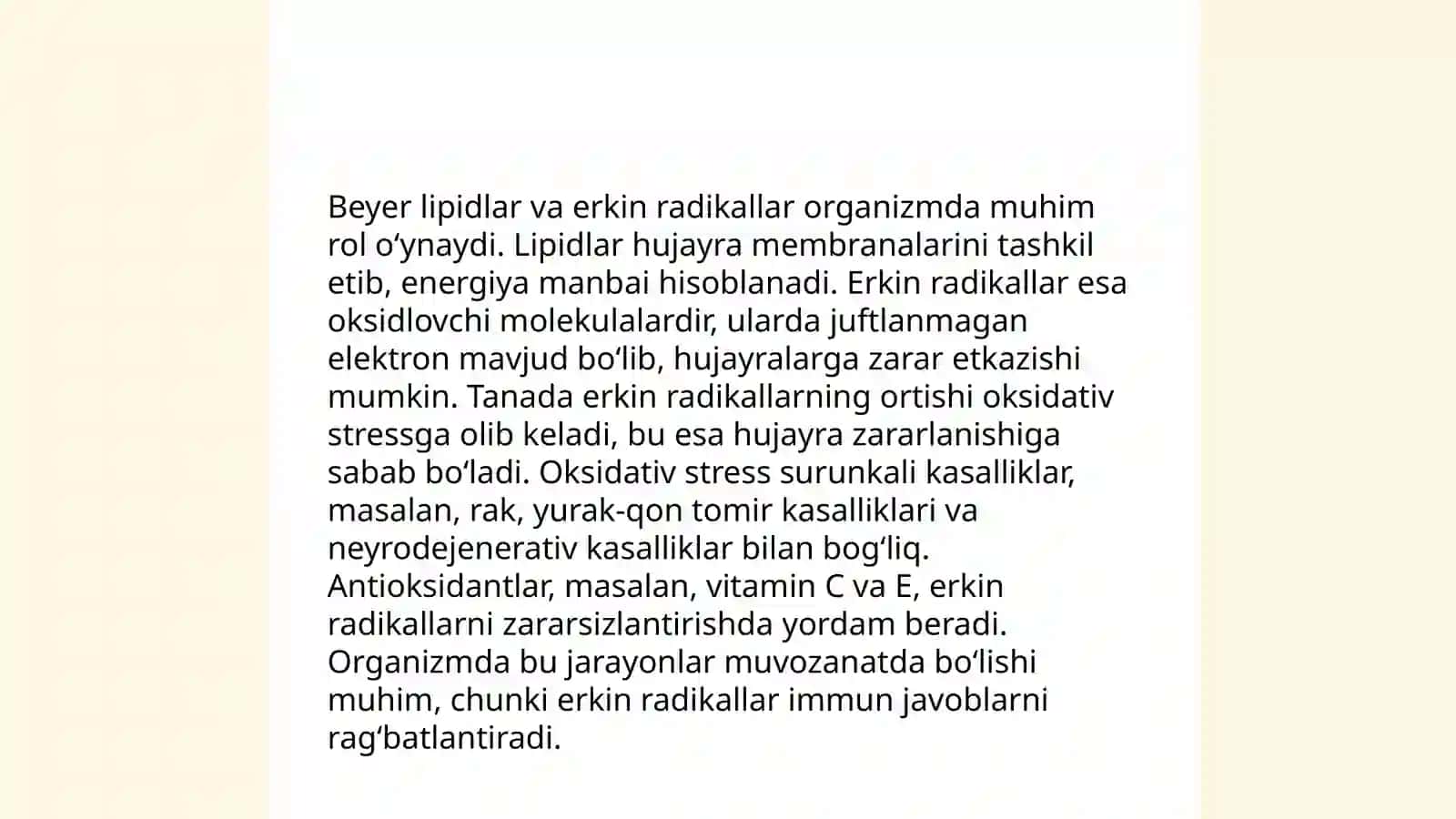 Lipidlarning peroksidlanishi va hujayra shikastlanishi patogenezidagi ahamiyati 4
