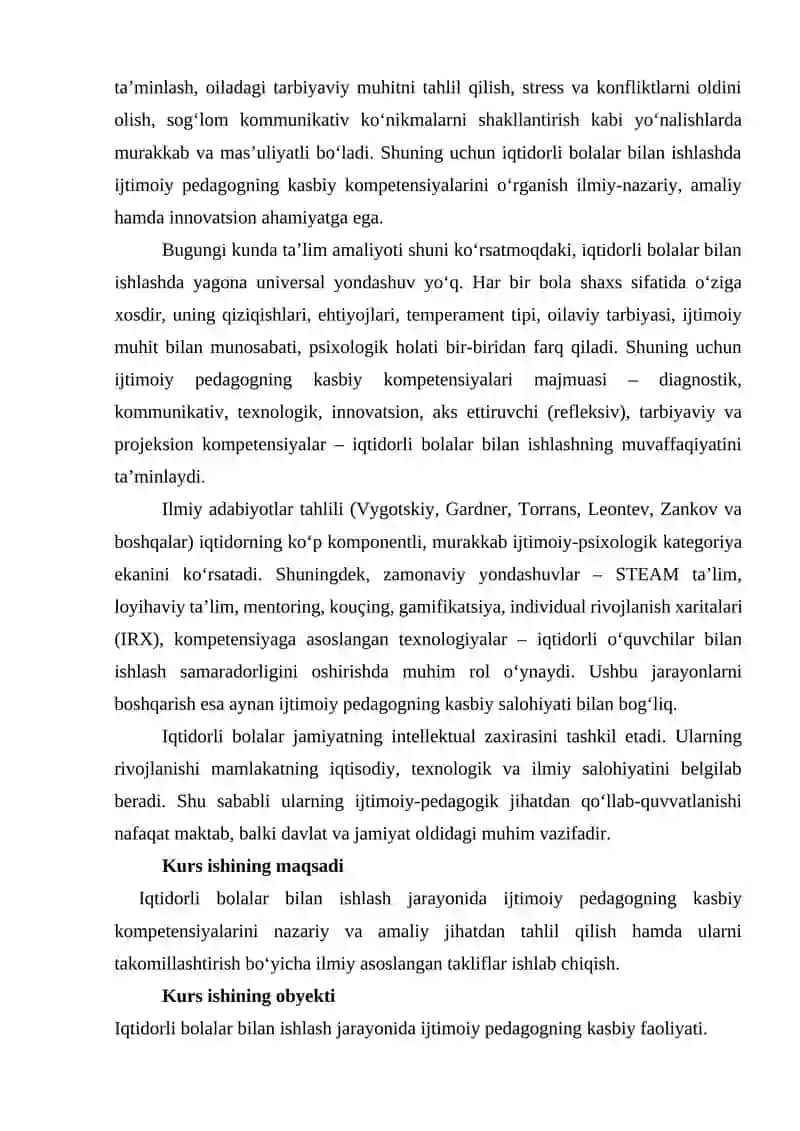 IQTIDORLI BOLALAR BILAN ISHLASHDA IJTIMOIY PEDAGOGNING KASBIY KOMPETENSIYALARI 4