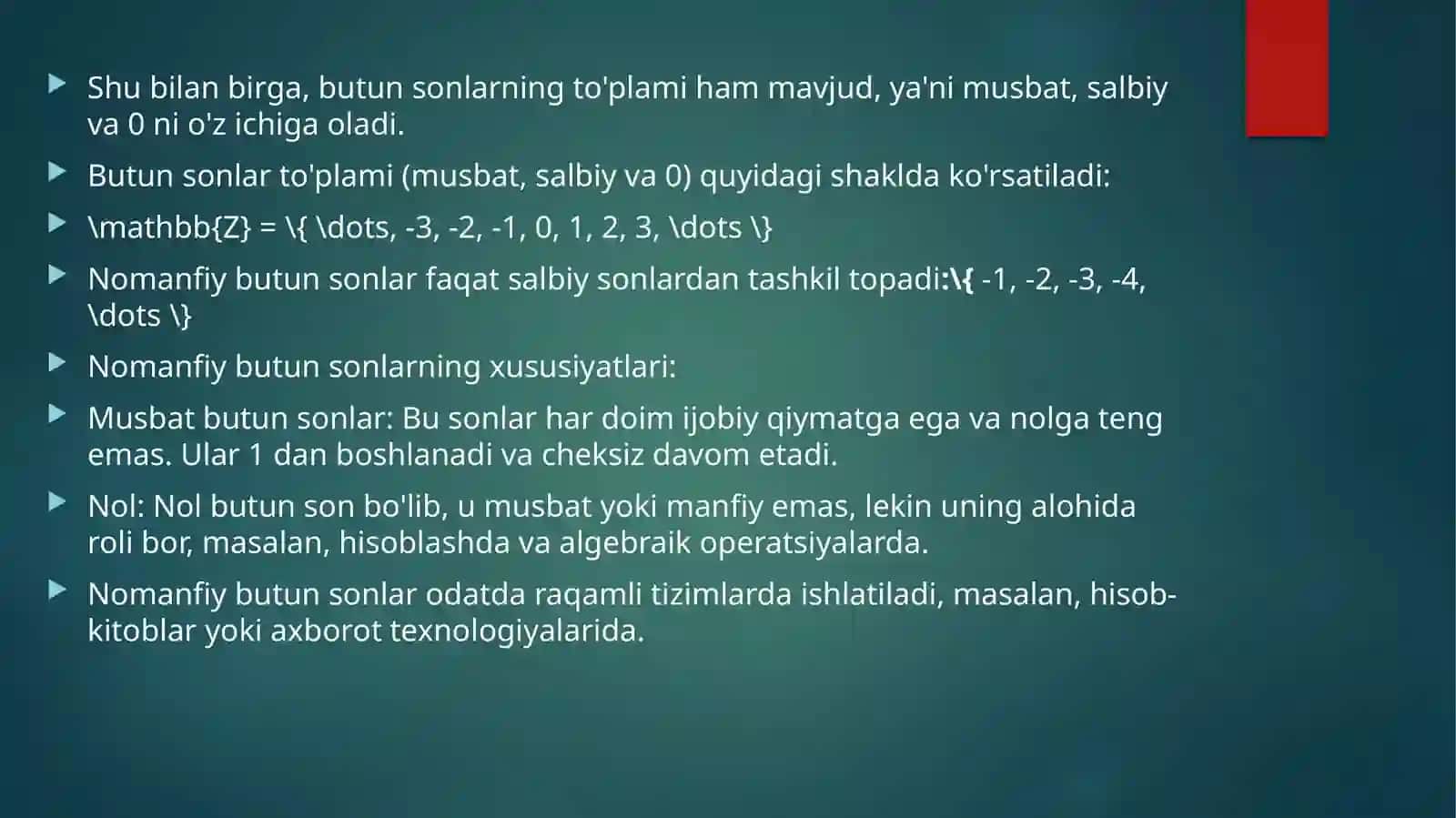Nomanfiy butun sonlar ustida bajariladigan arifmetik ammallar 4