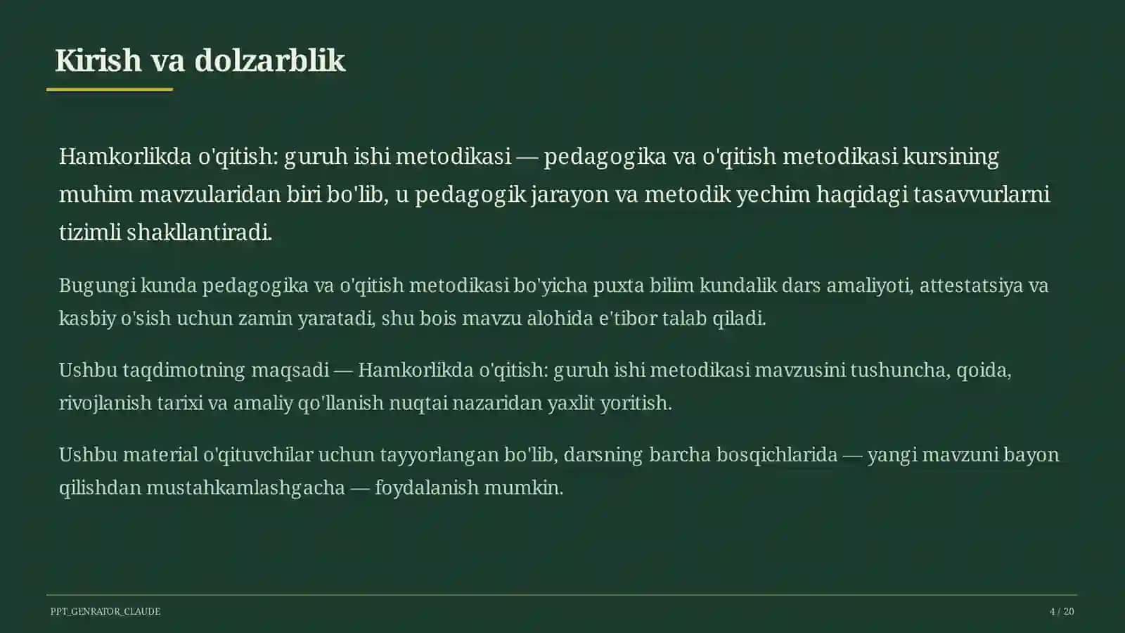 Hamkorlikda o'qitish: guruh ishi metodikasi 4