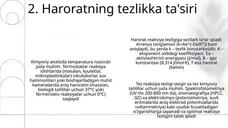 Reaksiya tezligining kimyoviy analizidagi órni 4