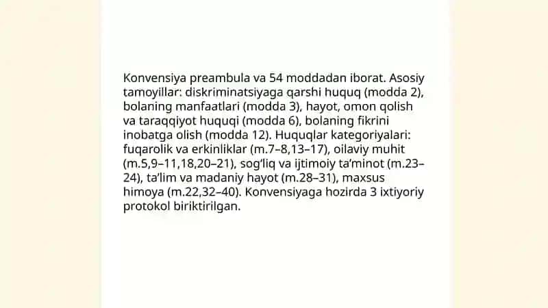 BMTning "Bola huquqlari to'g'risidagi konvensiyasi" 4