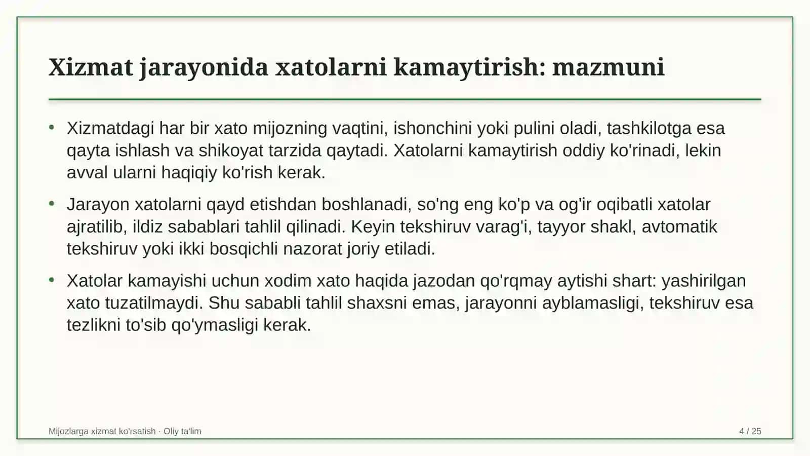 Mijozlarga xizmat ko'rsatish · Oliy ta'lim 4