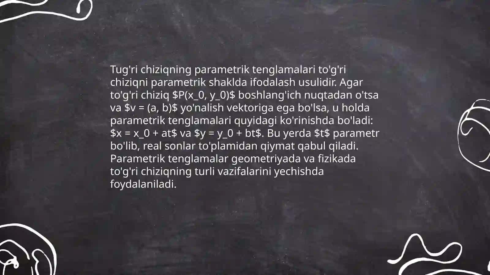 Tekislikda tug'ri chiziqning turli ko'rinishdagi tenglamalari ikki tug'ri chiziq orasidagi burchak paralellik va perpendikulyarlik sharti 4