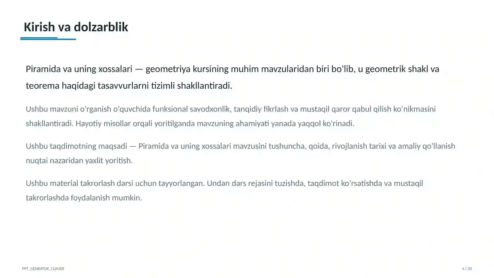 Piramida va uning xossalari (10-sinf) 4