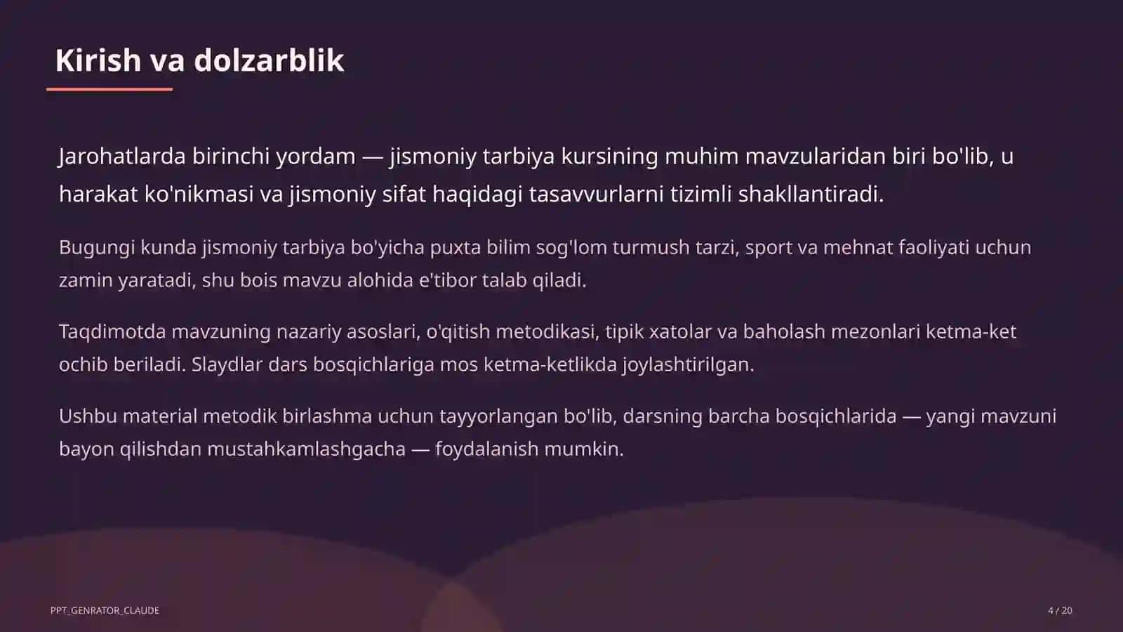 Jarohatlarda birinchi yordam (9-sinf) 4