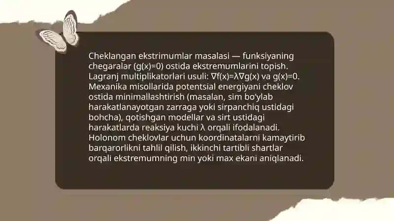 Ekstremmumlar nazariyasining geometriya, mexanika va fizika masalalariga tadbiqlari 4