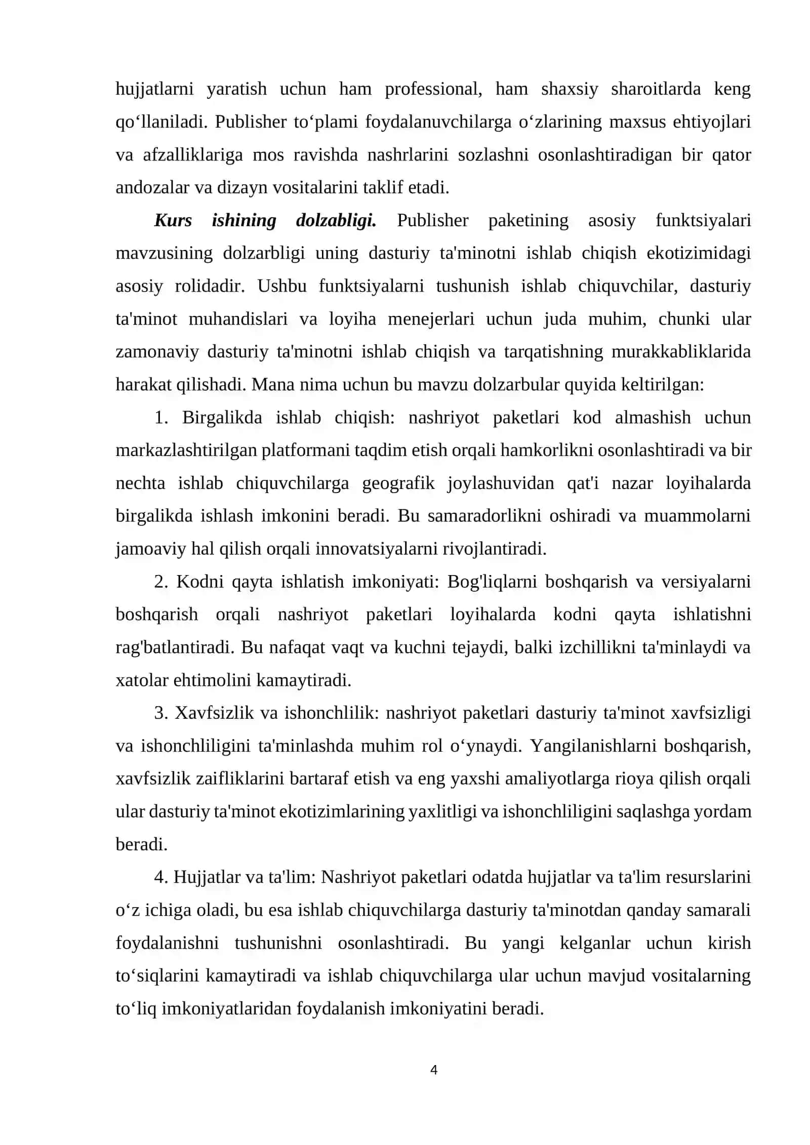 PUBLISHER PAKETINING ASOSIY FUNKSUYALARI 4