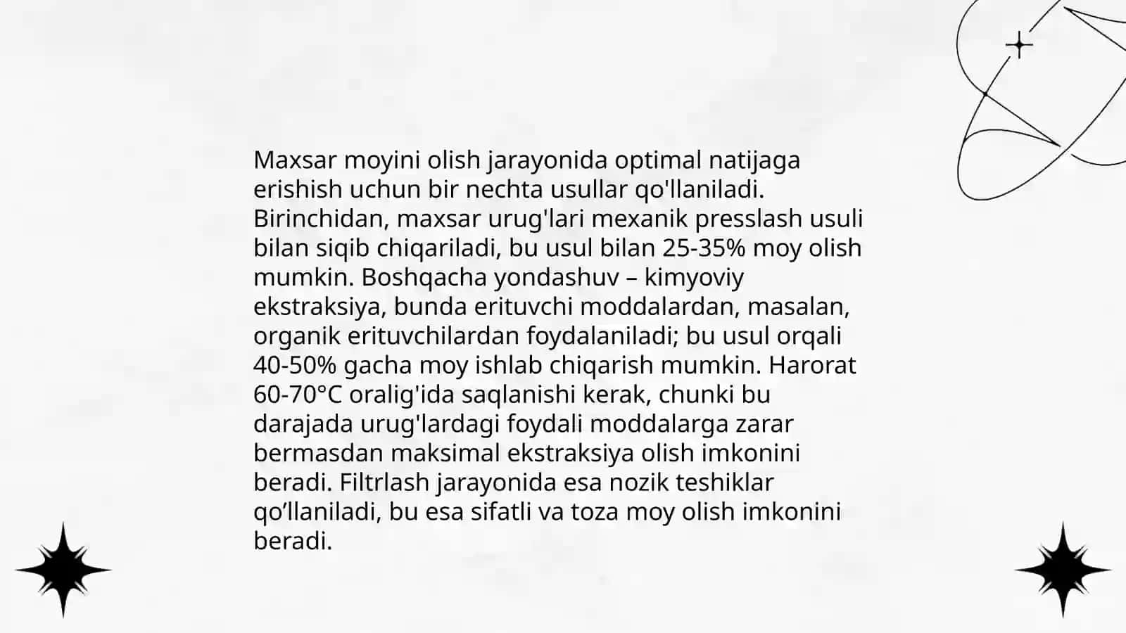 Maxsar urug‘idan moy olishning optimal texnologiyasi 4