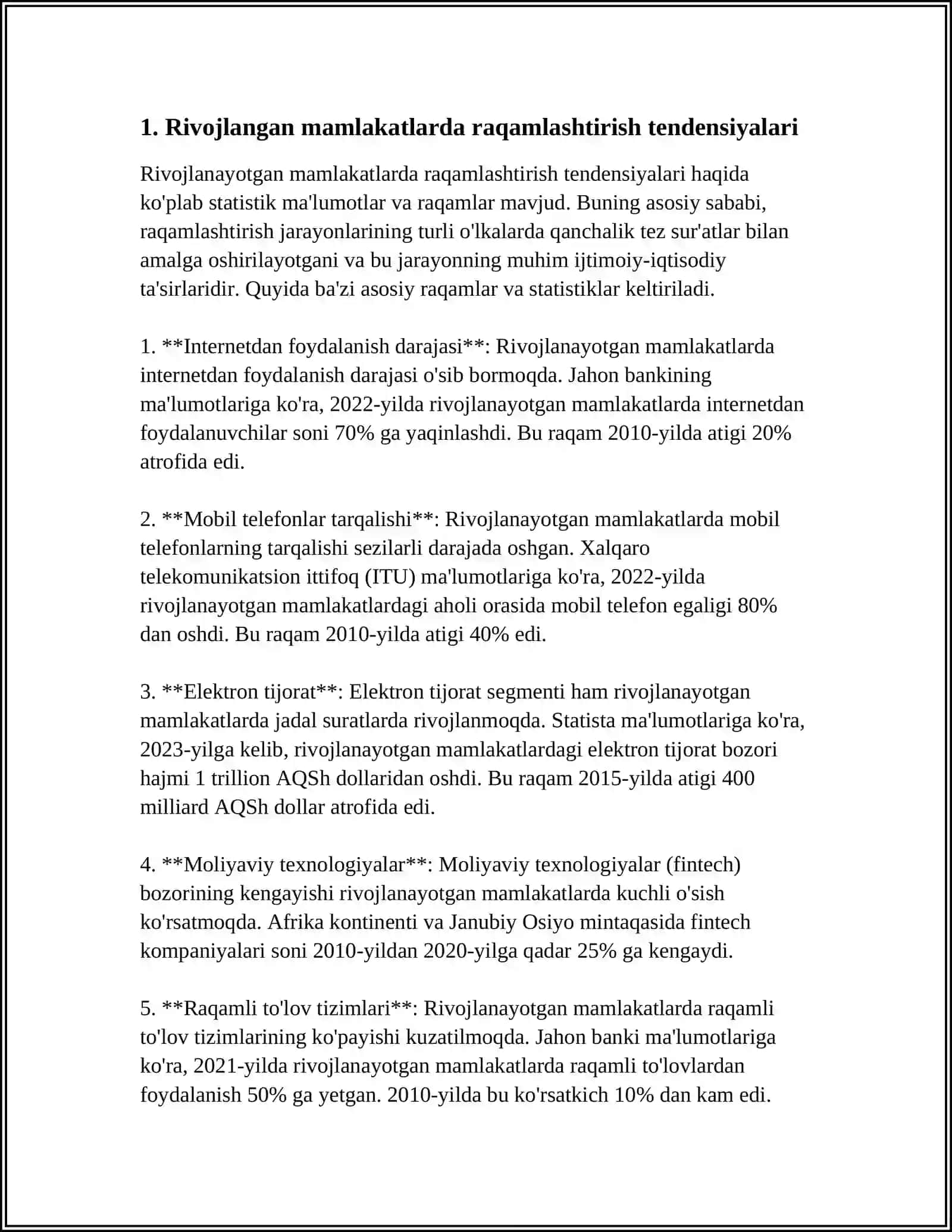 RIVOJLANGAN MAMLAKATLARDA BIZNESNI RAQAMLASHTIRISH TAJRIBASI VA UNDAN O’ZBEKISTONDA SAMARALI FOYDALANISH YO’NALISHLARI 4