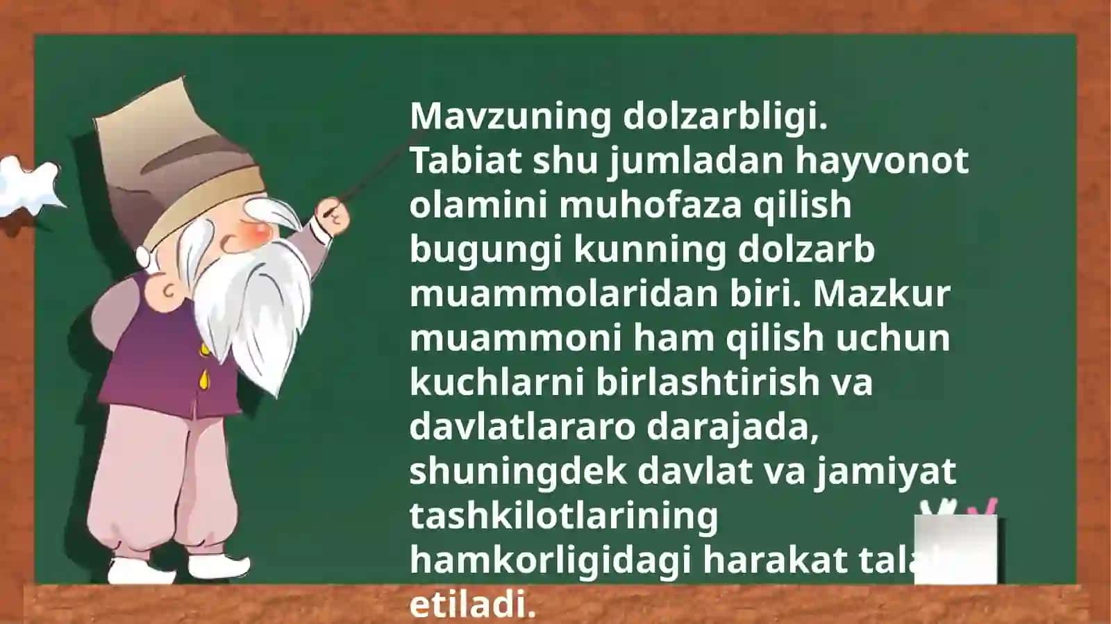 Oʻzbekistonda tashkil qilingan qoʻriqxonalar va ularda koʻpaytiriladigan noyob umurtqali hayvonlarmavzusida 4