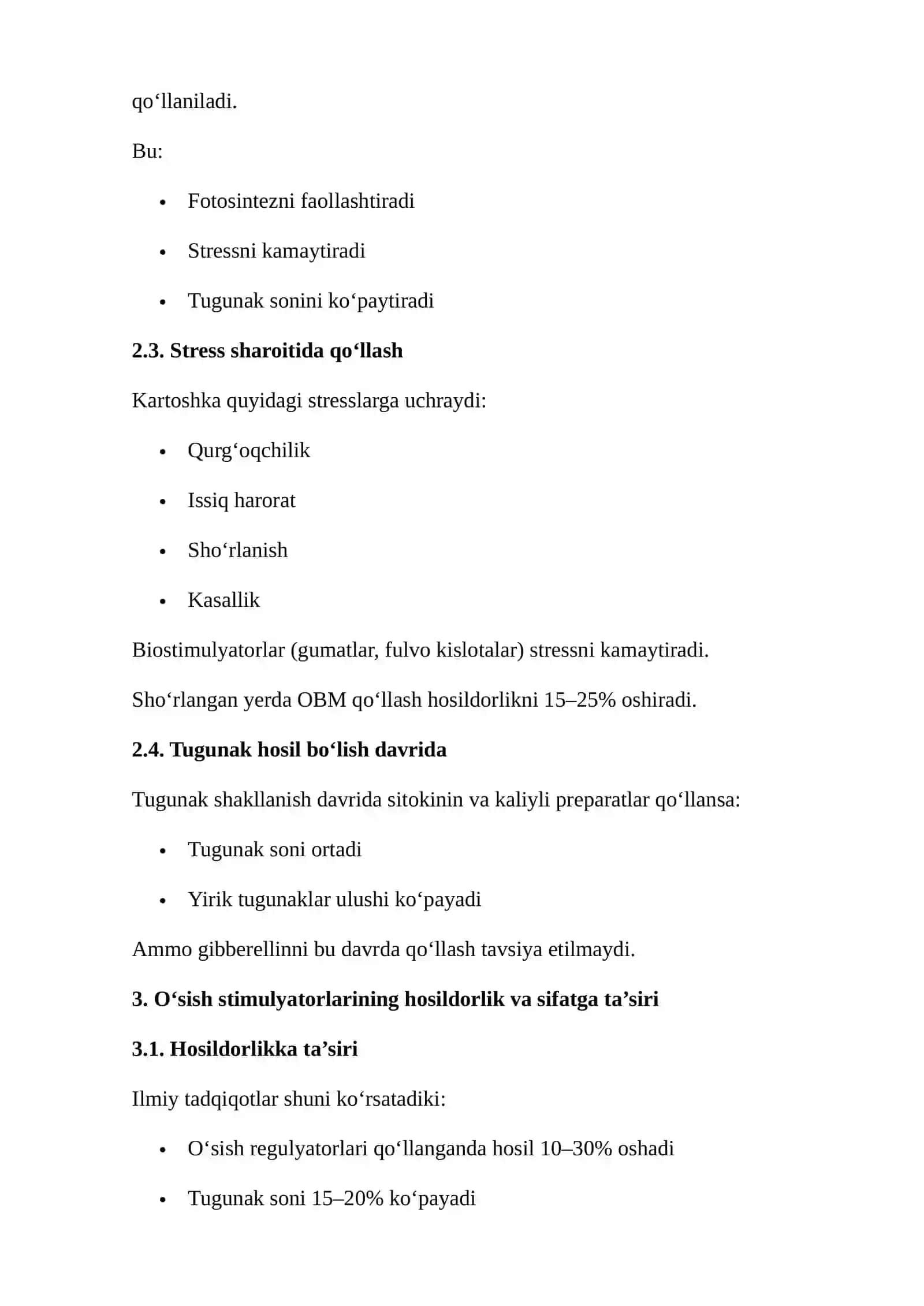 O‘SISHNI BOSHQARUVCHI MODDALARNI KARTOSHKACHILIKDA QO‘LLASH 4