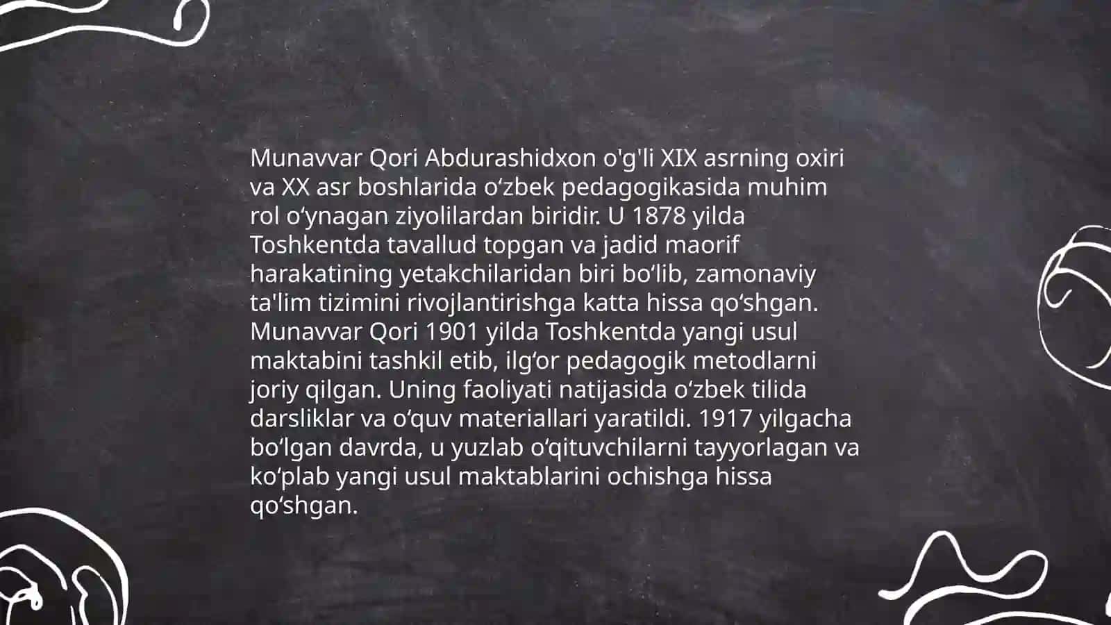 Jadid ma'rifatparvarlarining o'lka ijtimoiy- ma'naviy hayotida tutgan o'mi (Munavvar Qori, Fitrat, Behbudiy, Avloniy va boshq.) 4