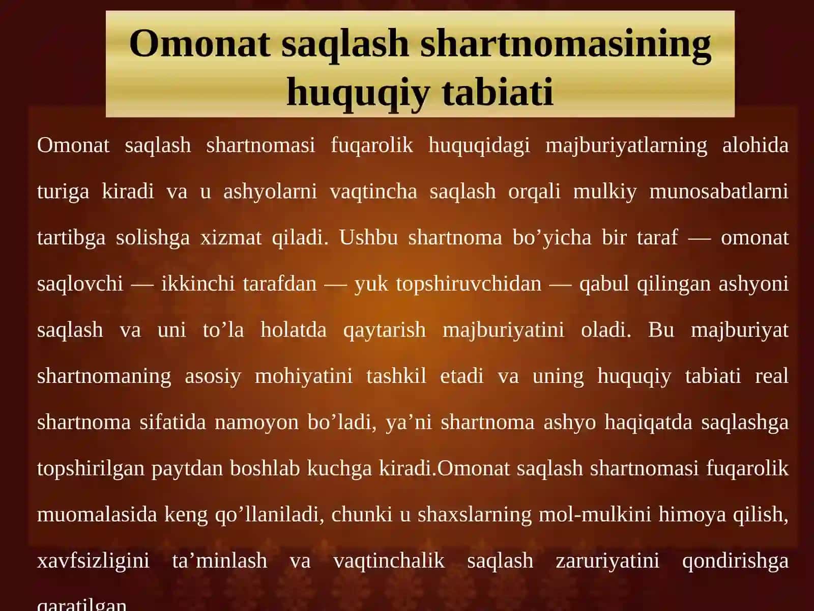 Omonatsaqlash shartnomasi javobgarlik vazirar qoplash masalalari 4