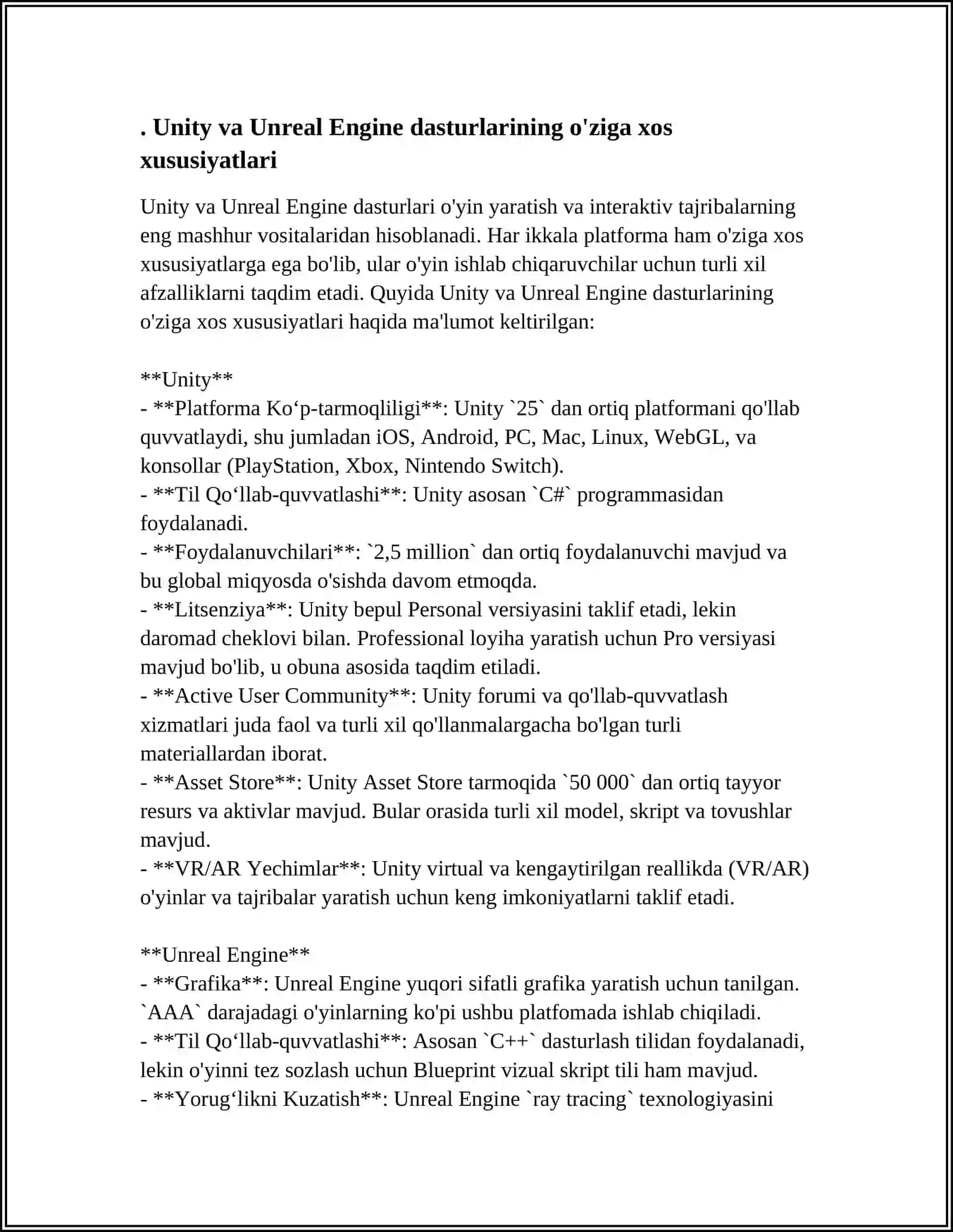 UNITY VA UNREAL ENGINE 3D STUDIA 4