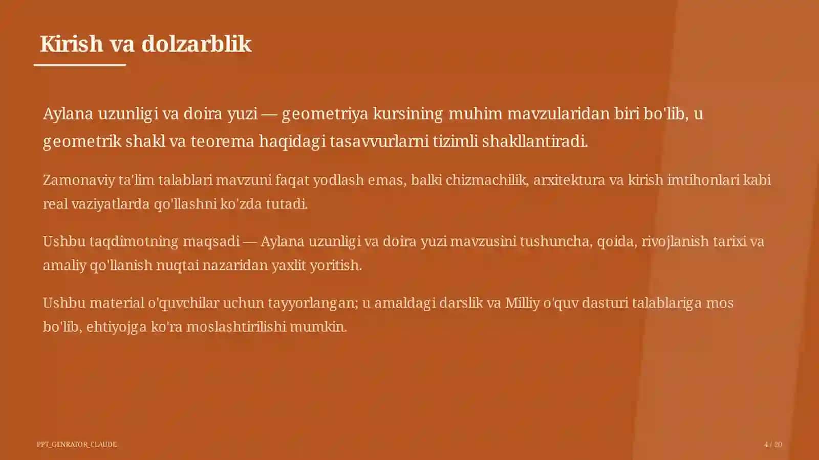 Aylana uzunligi va doira yuzi (9-sinf) 4