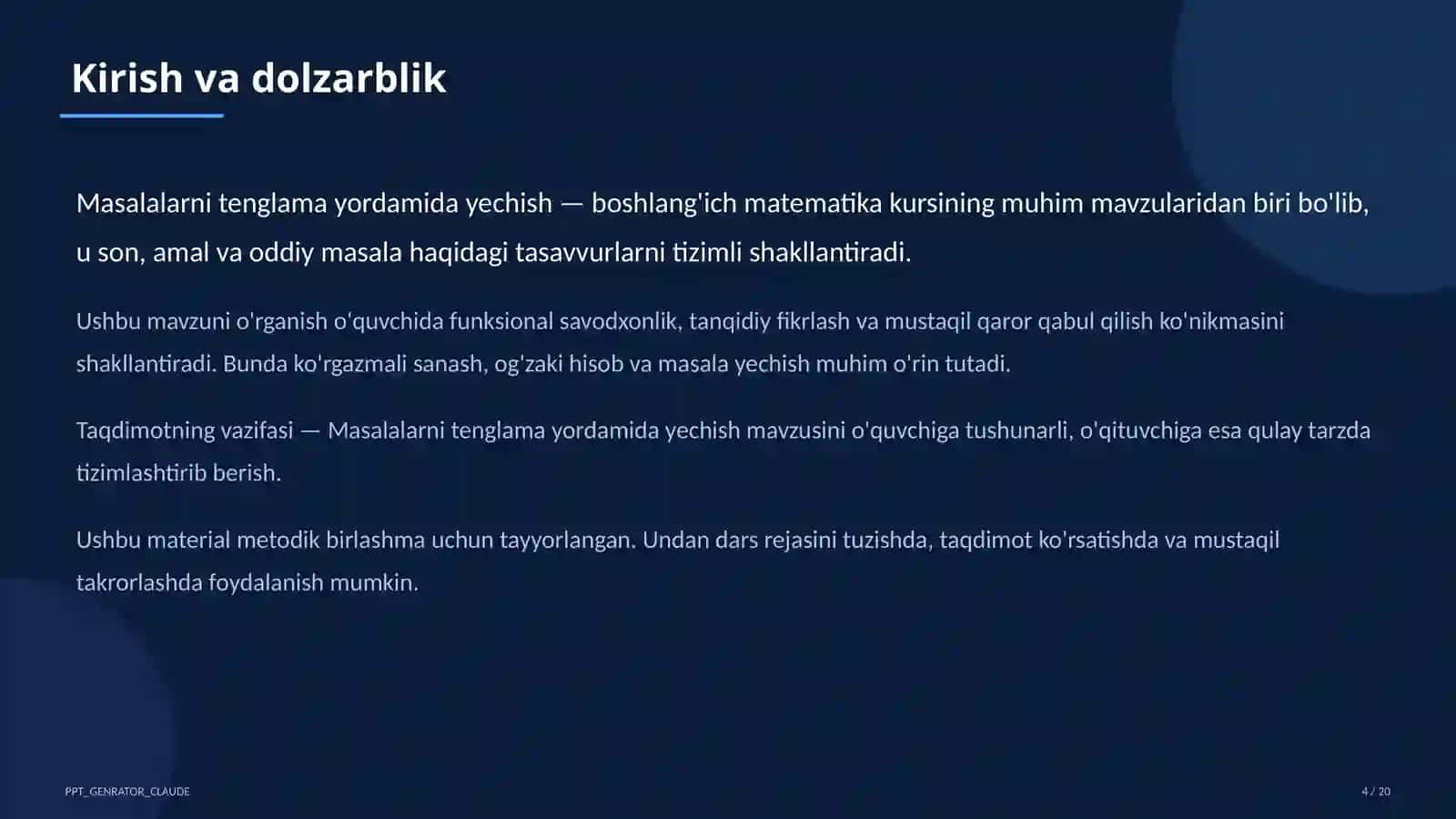 Masalalarni tenglama yordamida yechish (3-sinf) 4